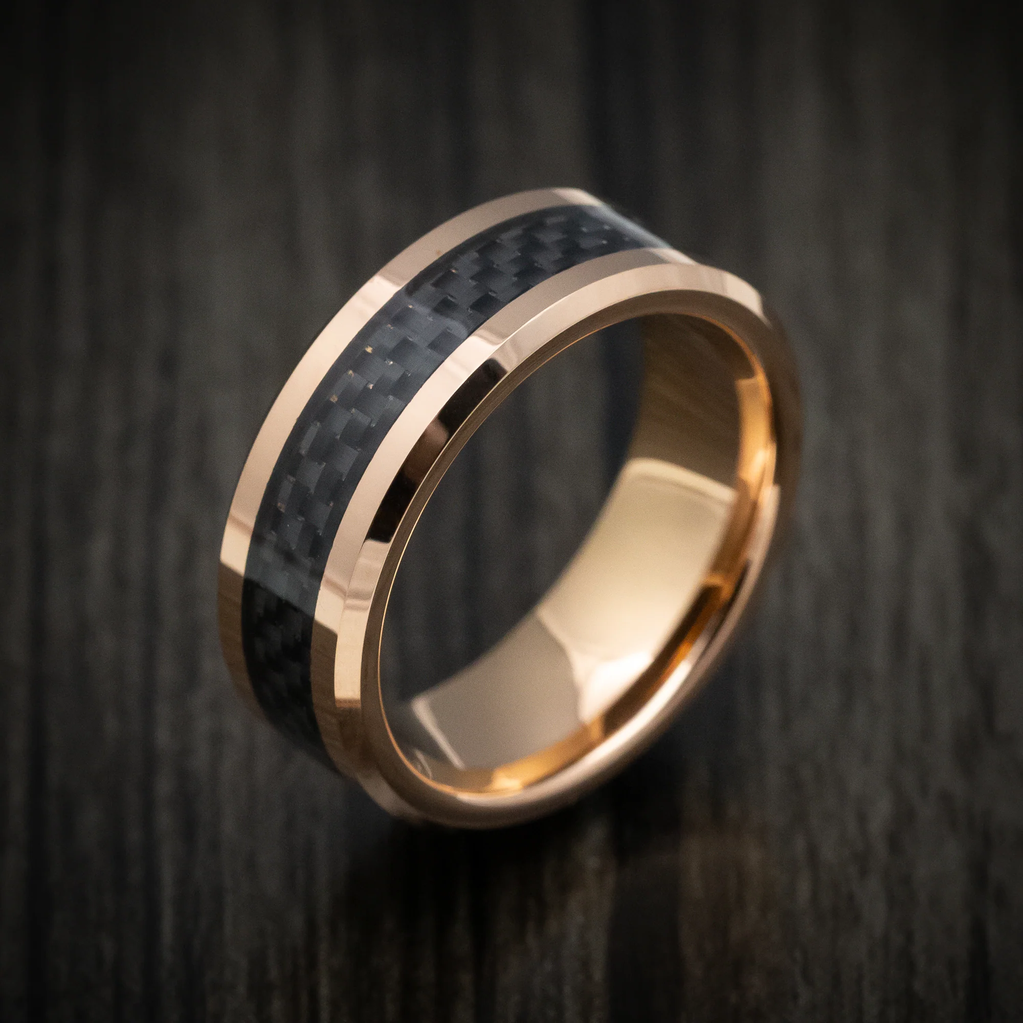 Golden Tungsten Men's Ring with Carbon Fiber Inlay - Image 3