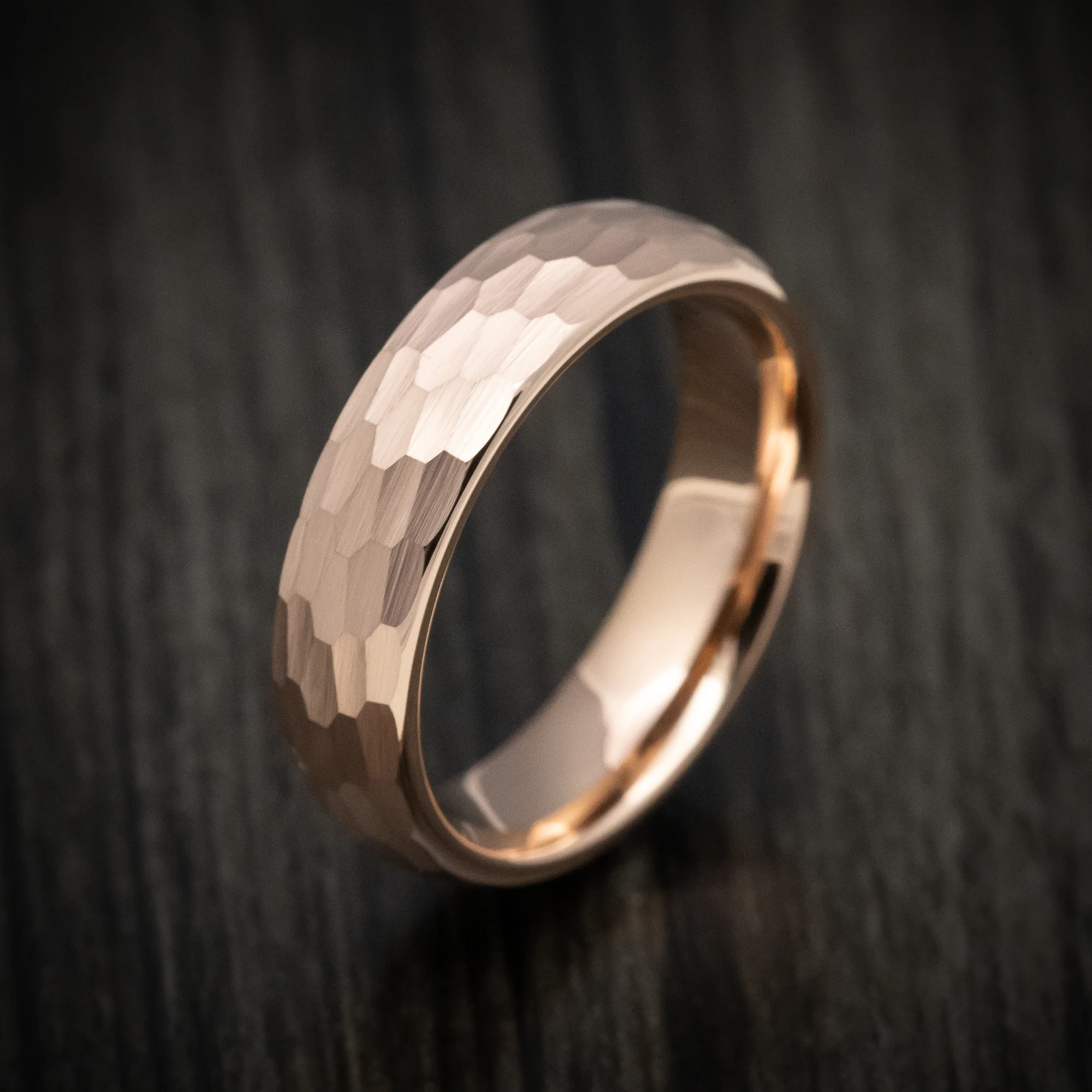 Golden Tungsten Men's Ring with Hammer Finish - Image 3