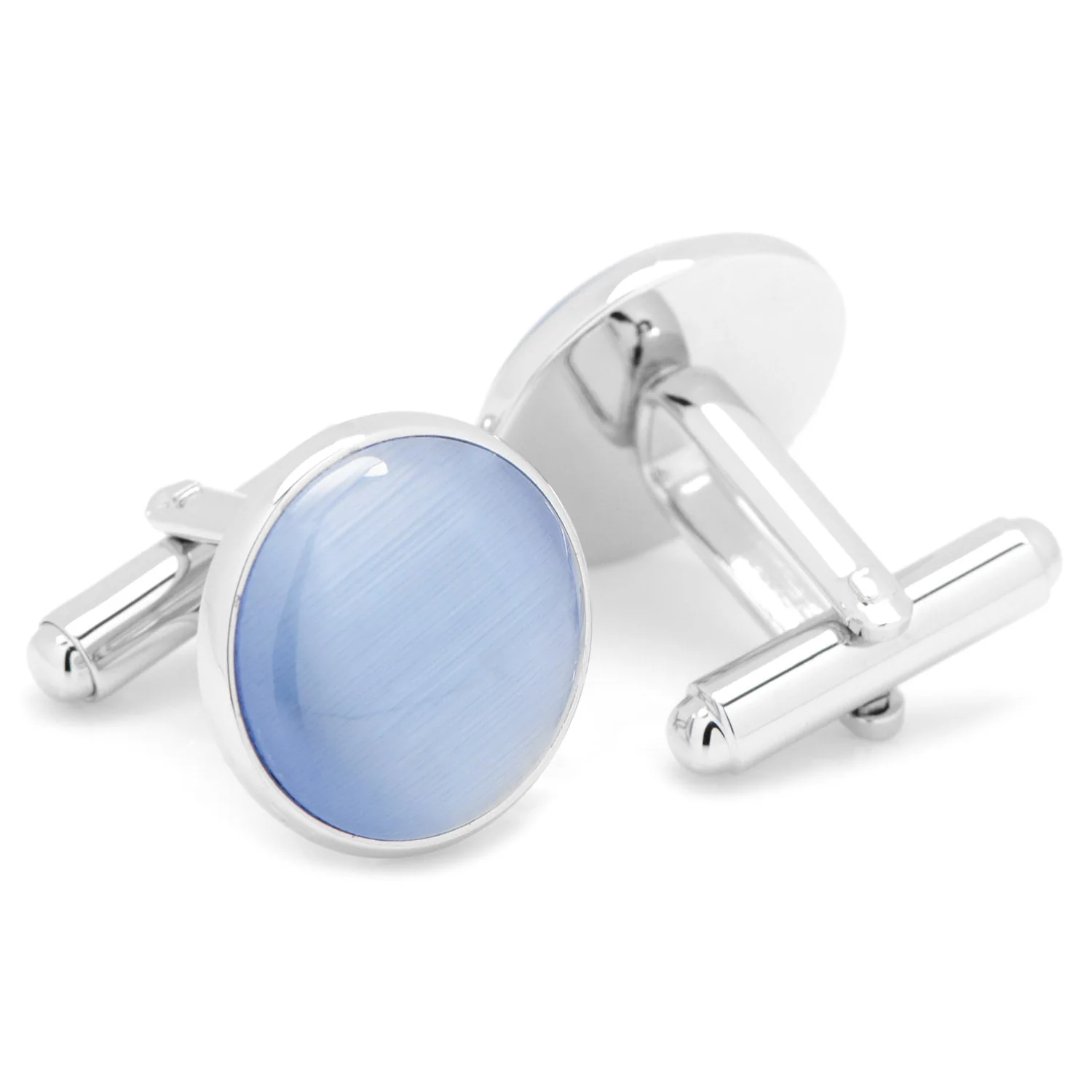 Silver and Blue Catseye Cufflinks - Image 2