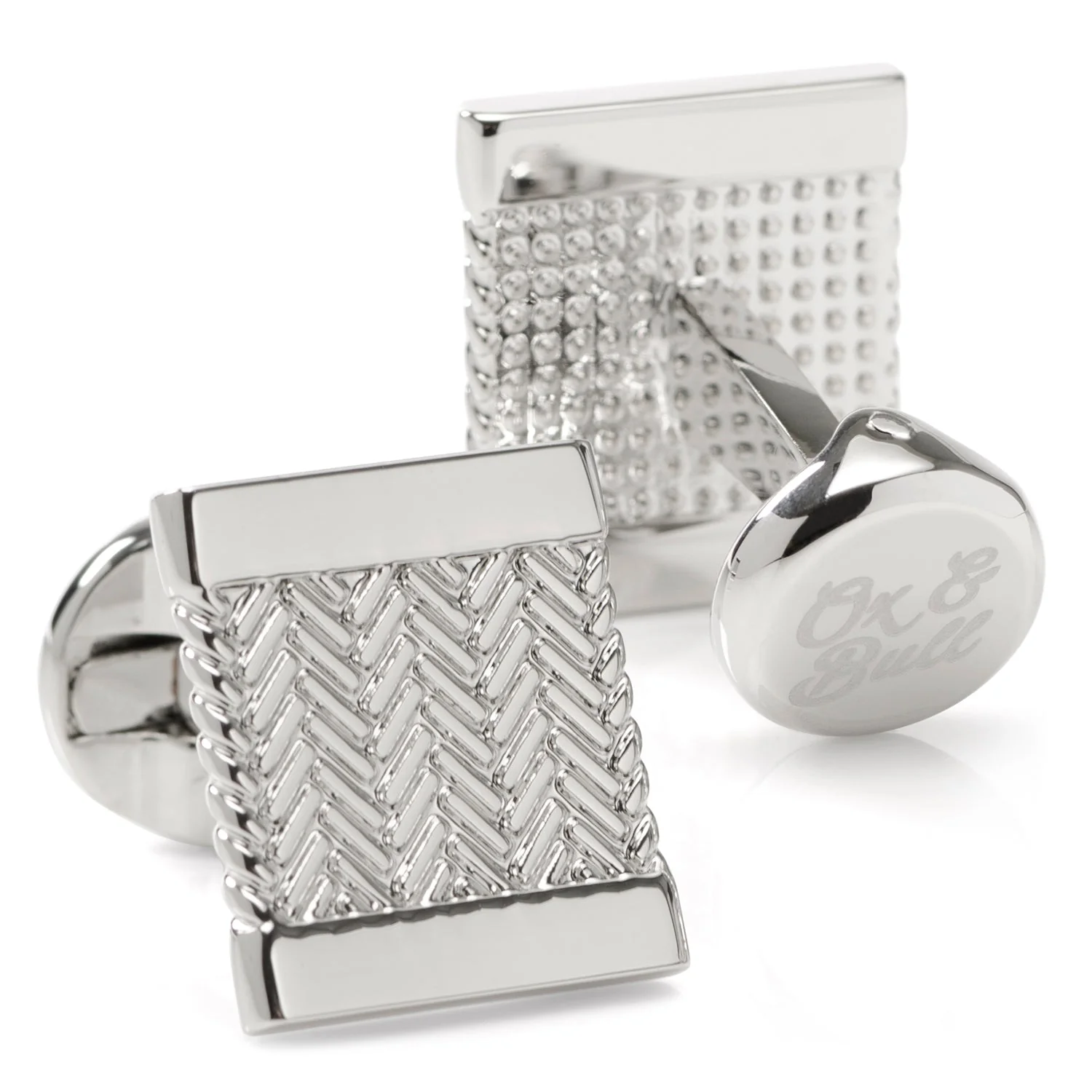 Silver Herringbone Cufflinks - Image 2