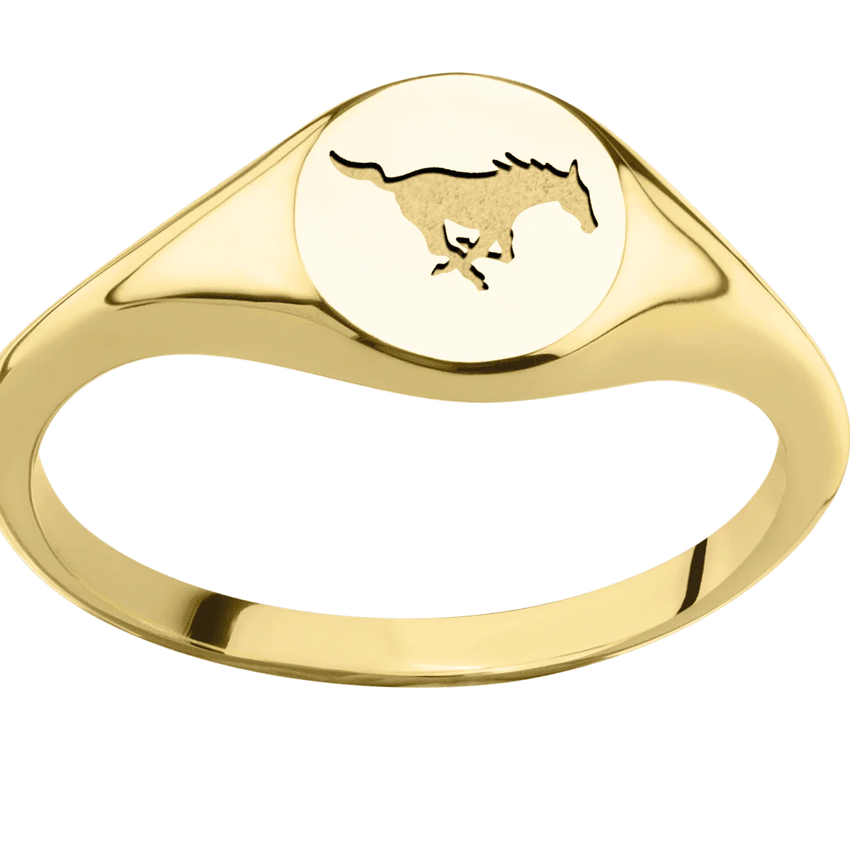 Small Circle signet ring (10mm) in 14K Yellow Gold, with a Thin style band and a SMU Mustang engraving. - Image 3
