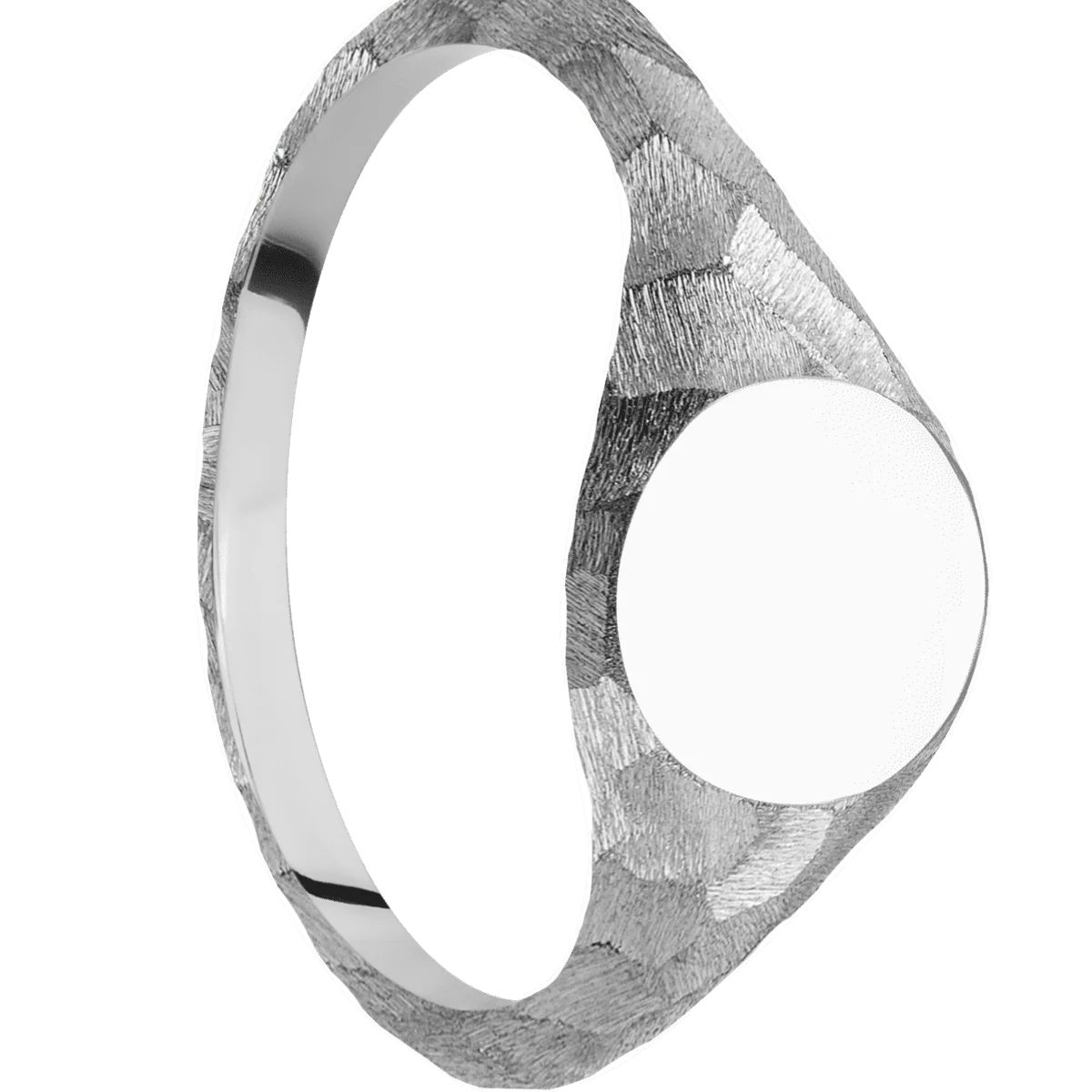 Small Circle signet ring (10mm) in Palladium Silver, with a Thin style band.