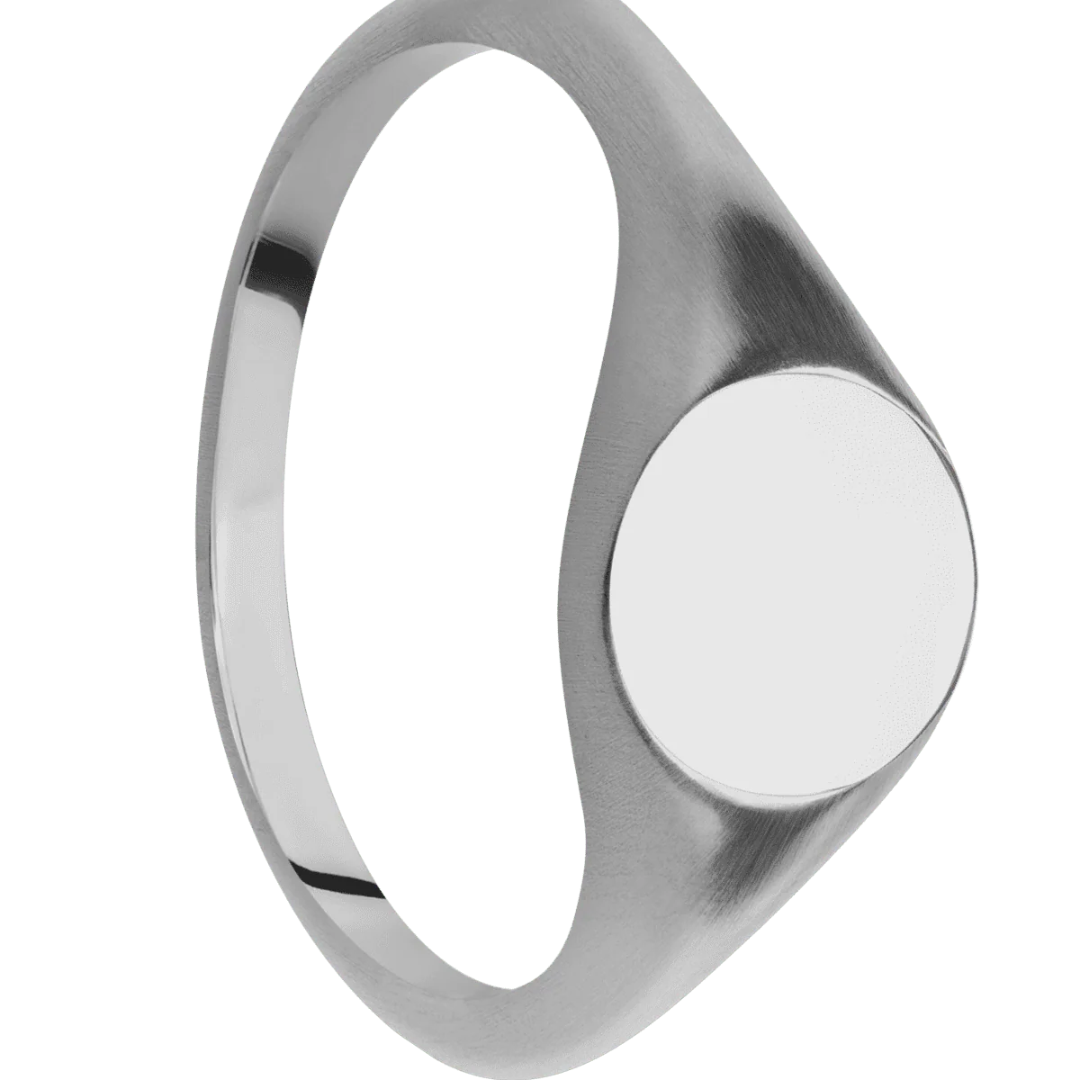 Small Circle signet ring (10mm) in Titanium, with a Thin style band.