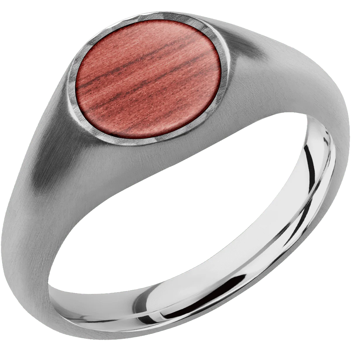 Small Circle signet ring (10mm) in Titanium, with a Wide style band, a Red Heart inlay. - Image 2