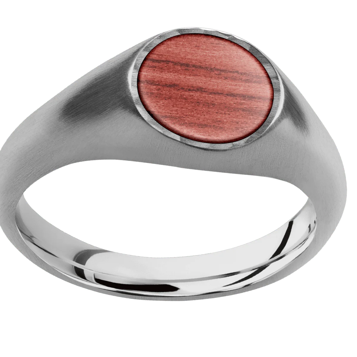 Small Circle signet ring (10mm) in Titanium, with a Wide style band, a Red Heart inlay. - Image 3