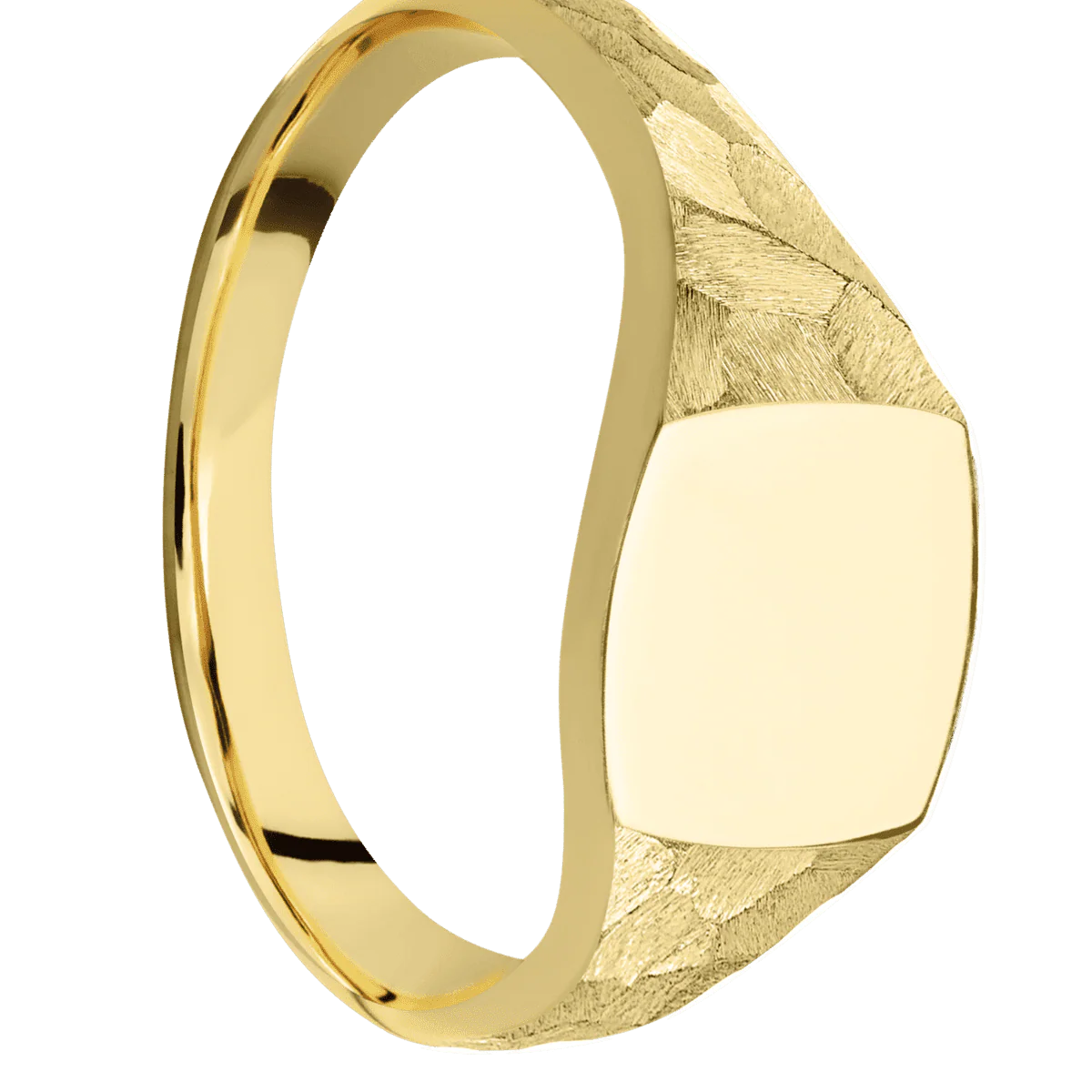 Small Cushion signet ring (10x10mm) in 10K Yellow Gold, with a Thin style band.