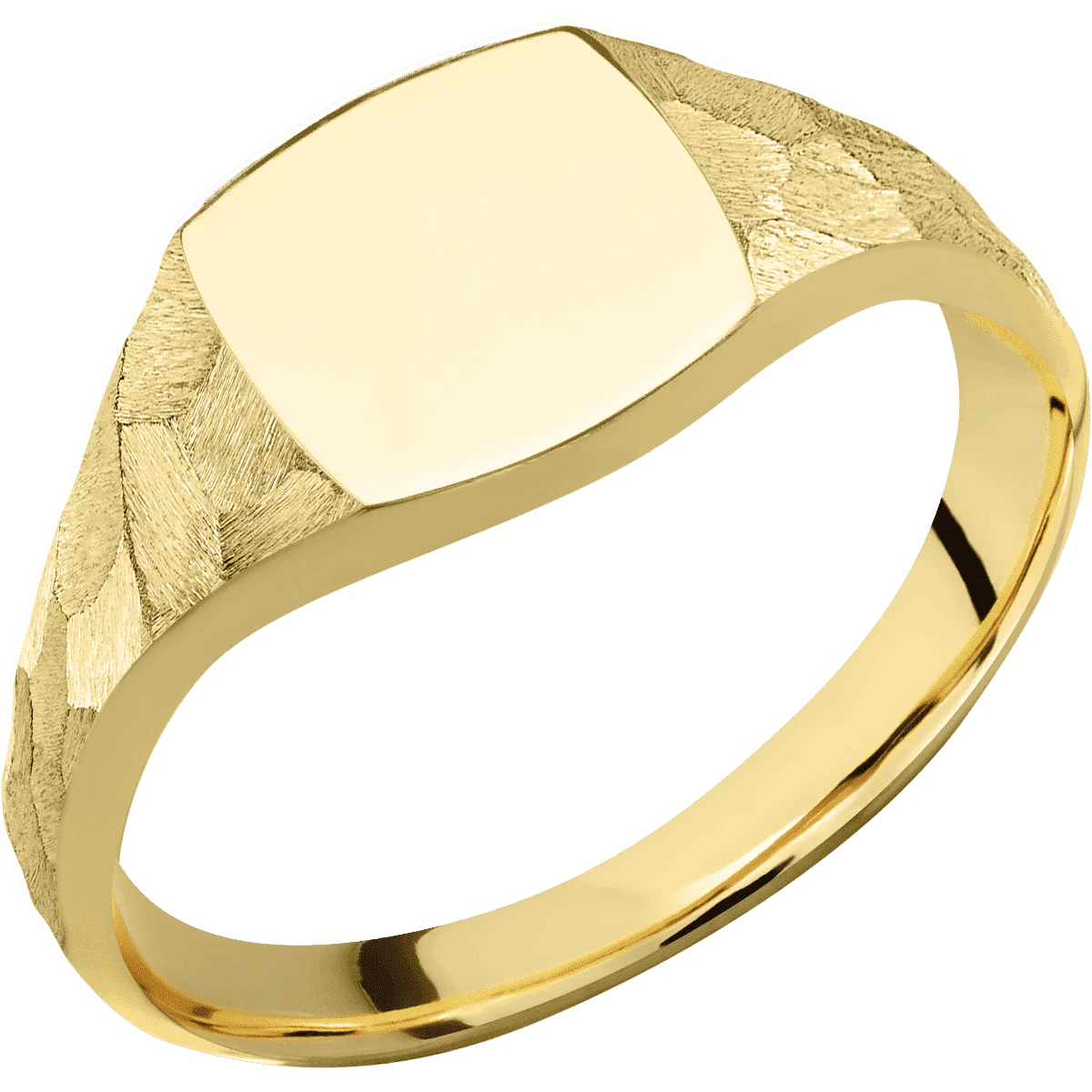 Small Cushion signet ring (10x10mm) in 10K Yellow Gold, with a Thin style band. - Image 2
