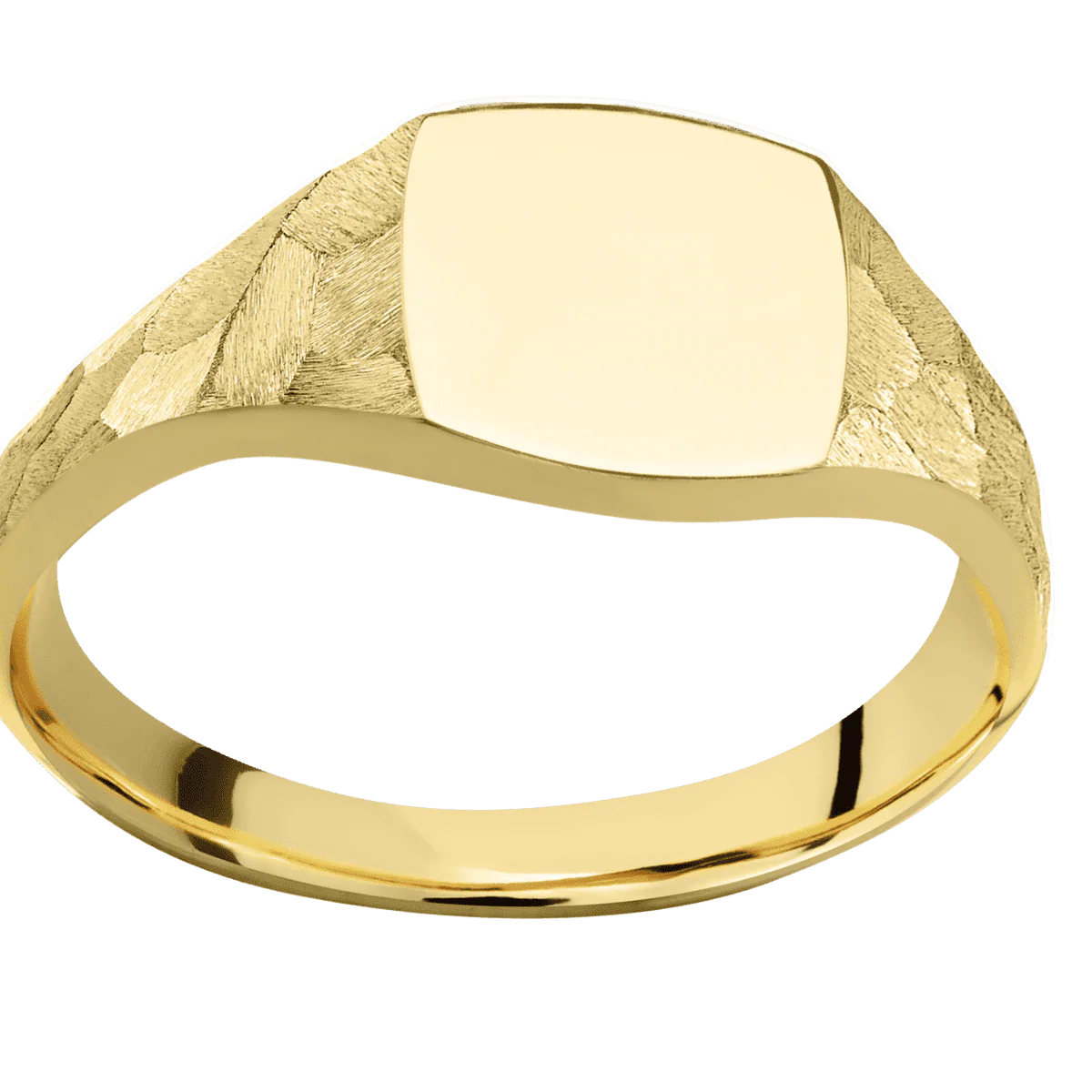 Small Cushion signet ring (10x10mm) in 10K Yellow Gold, with a Thin style band. - Image 3