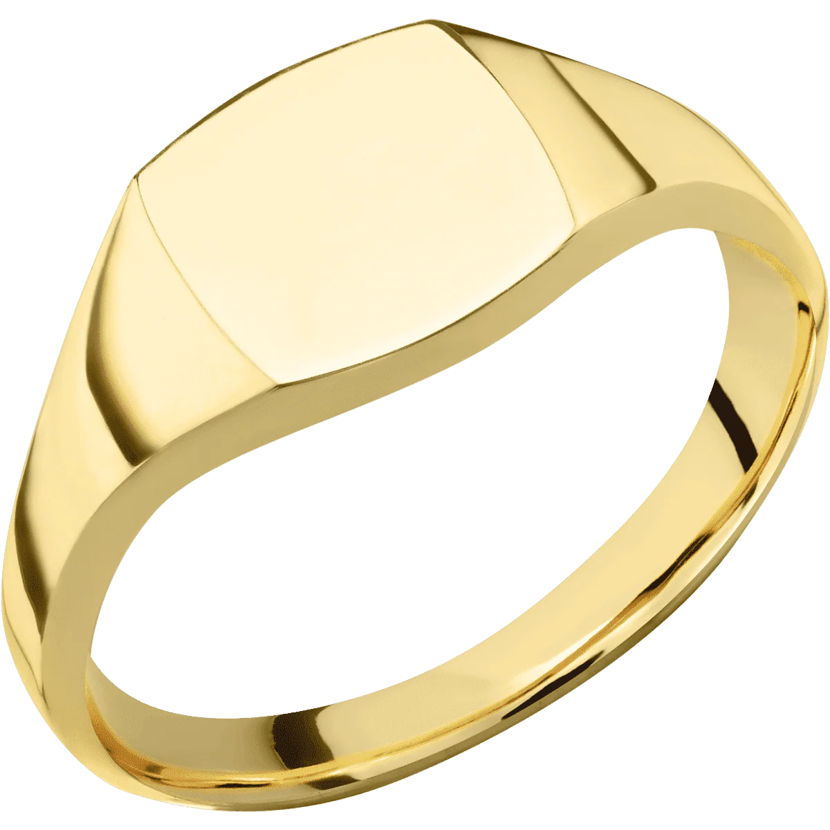 Small Cushion signet ring (10x10mm) in 14K Yellow Gold, with a Thin style band. - Image 2