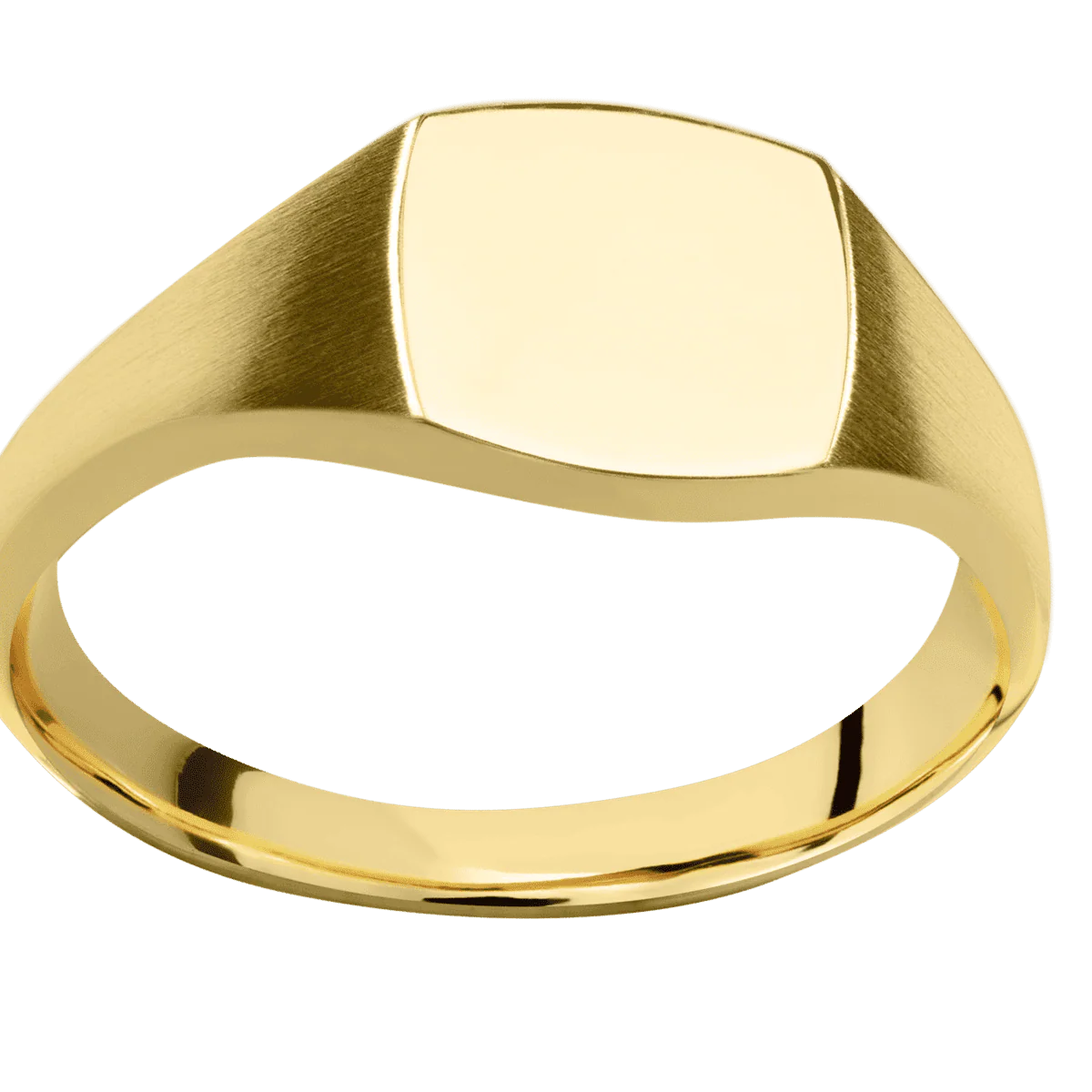 Small Cushion signet ring (10x10mm) in 14K Yellow Gold, with a Thin style band. - Image 3