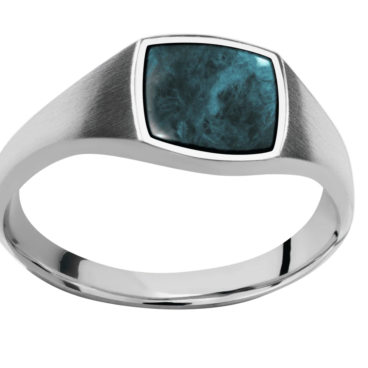 Small Cushion signet ring (10x10mm) in Cobalt Chrome, with a Thin style band, a Washington Blue Jade inlay. - Image 3