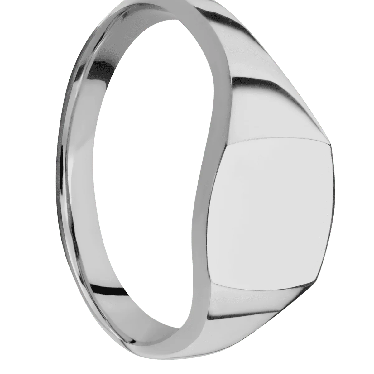 Small Cushion signet ring (10x10mm) in Titanium, with a Thin style band.