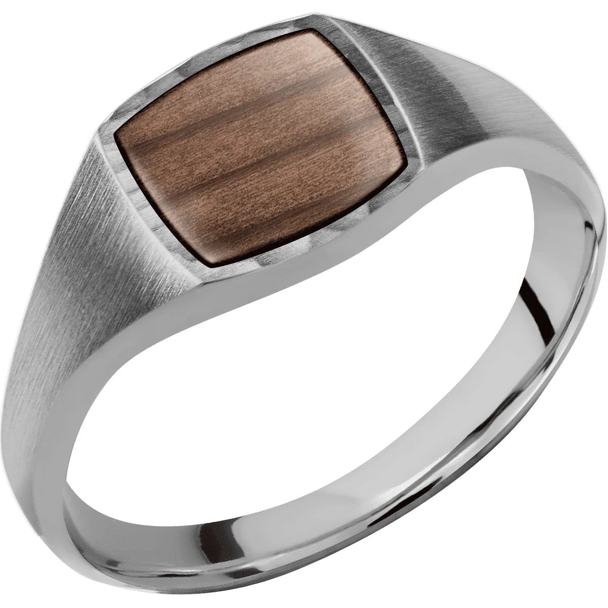 Small Cushion signet ring (10x10mm) in Titanium, with a Thin style band, a Sequoia inlay. - Image 2
