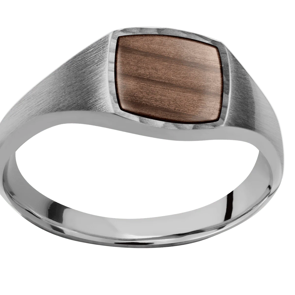 Small Cushion signet ring (10x10mm) in Titanium, with a Thin style band, a Sequoia inlay. - Image 3