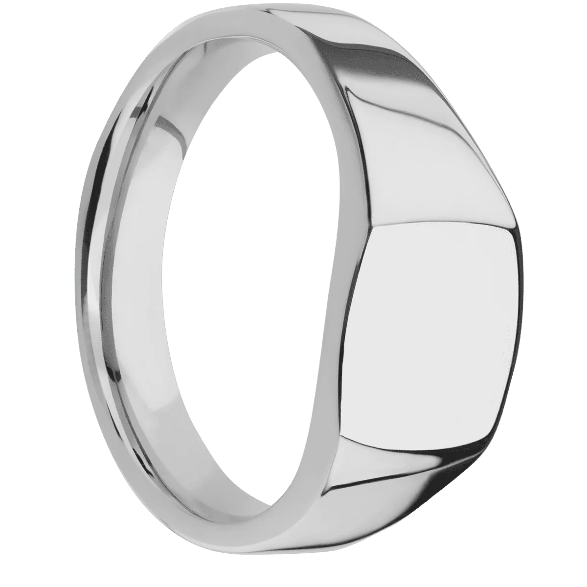 Small Cushion signet ring (10x10mm) in Titanium, with a Wide style band.