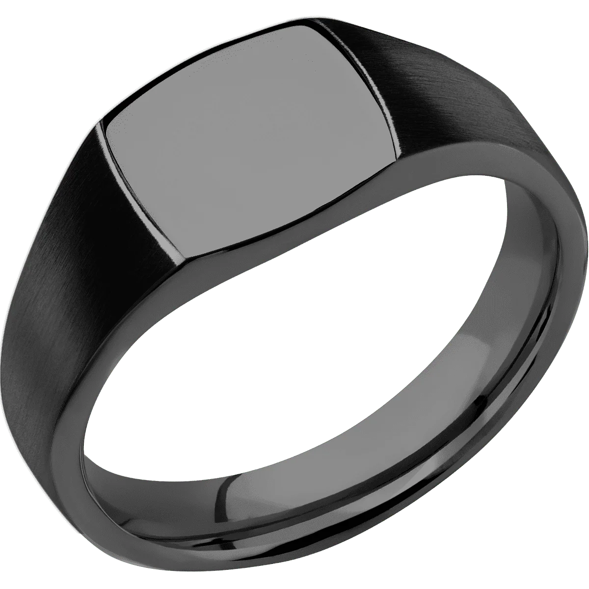 Small Cushion signet ring (10x10mm) in Zirconium, with a Wide style band. - Image 2