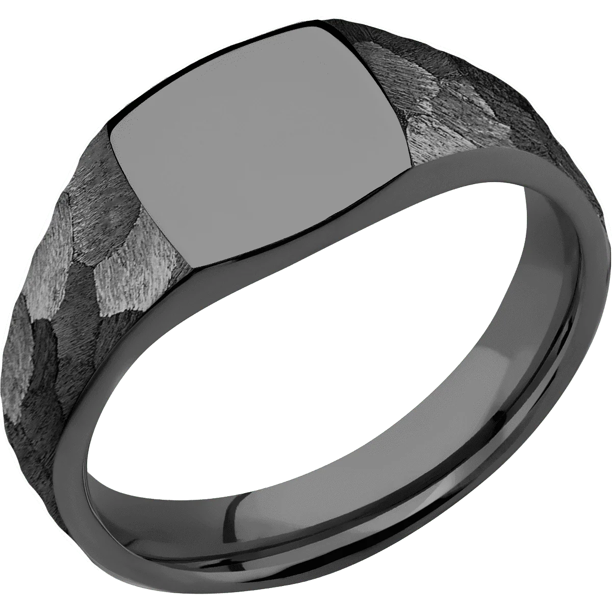 Small Cushion signet ring (10x10mm) in Zirconium, with a Wide style band. - Image 2