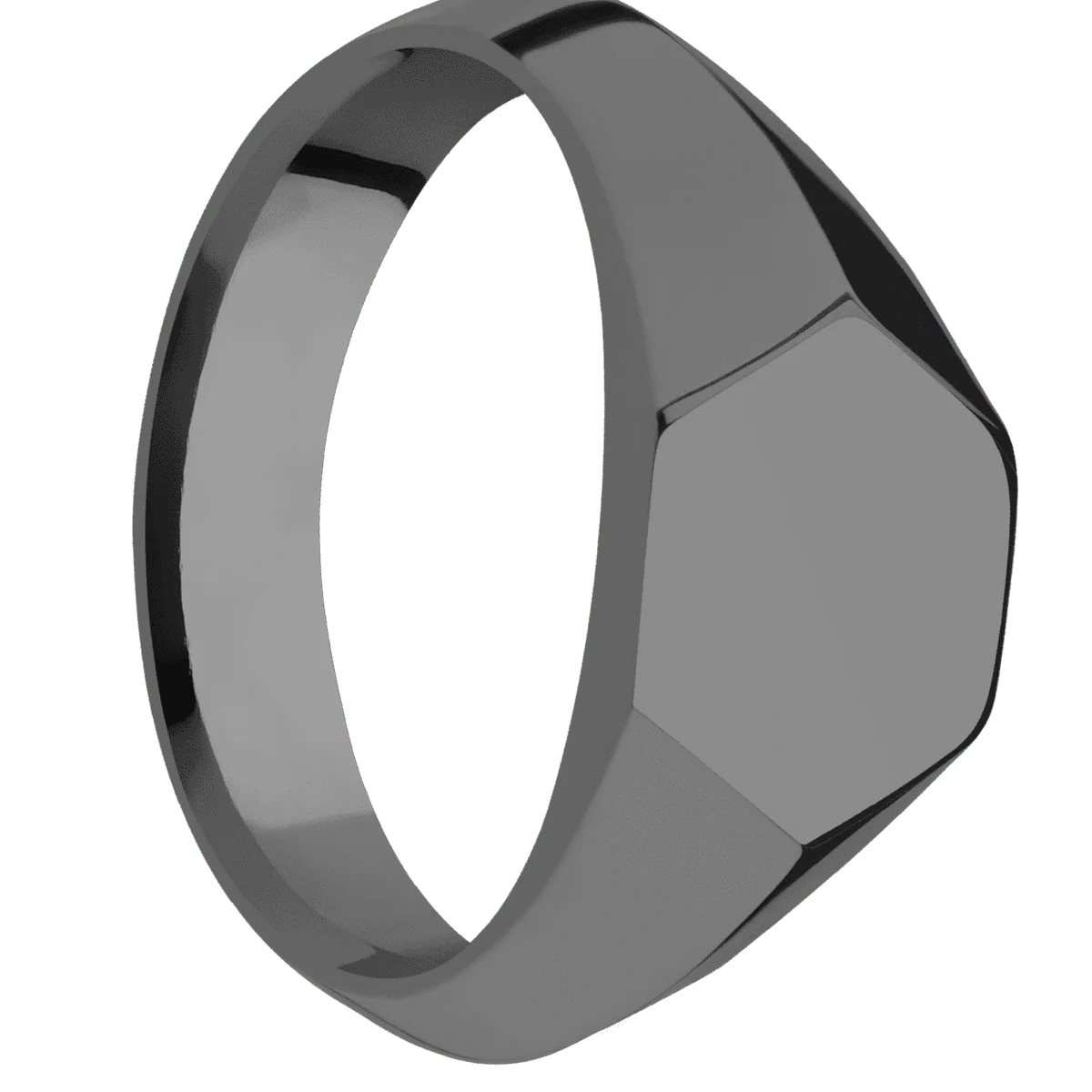 Small Hexagon signet ring (11.5x10) in Zirconium, with a Wide style band.
