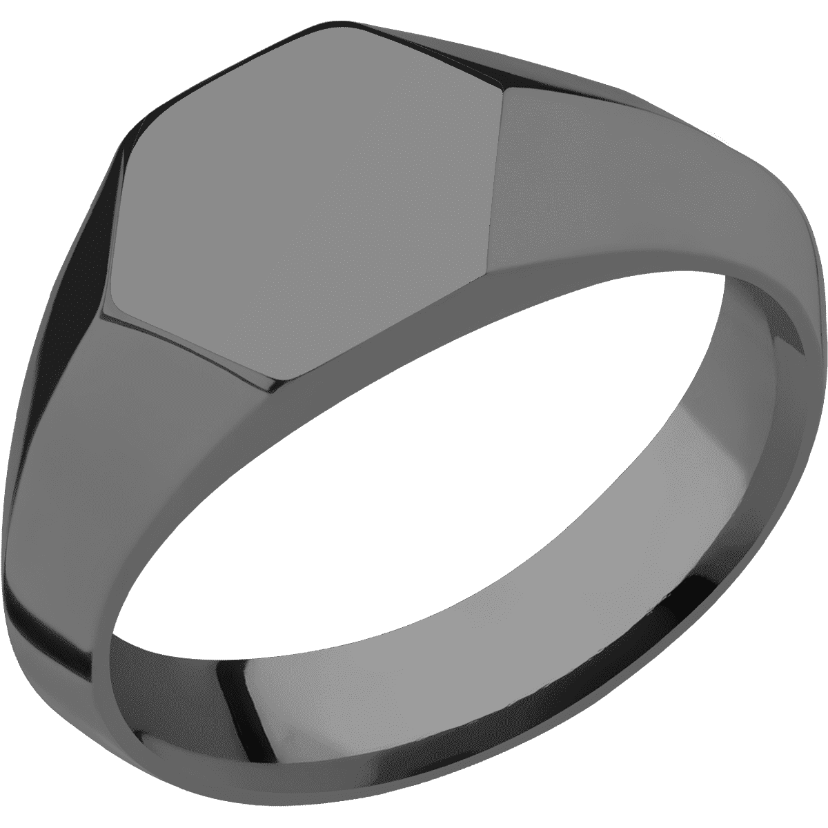 Small Hexagon signet ring (11.5x10) in Zirconium, with a Wide style band. - Image 2