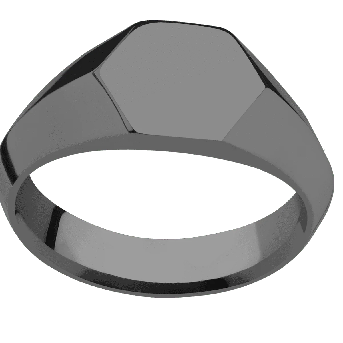Small Hexagon signet ring (11.5x10) in Zirconium, with a Wide style band. - Image 3
