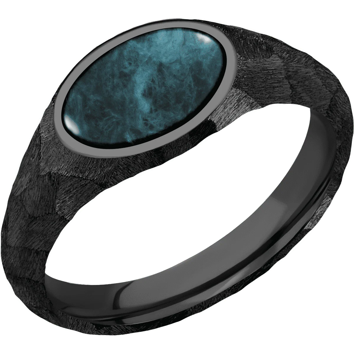 Small Horizontal Oval signet ring (12x9mm) in Zirconium, with a Wide style band, a Washington Blue Jade inlay. - Image 2