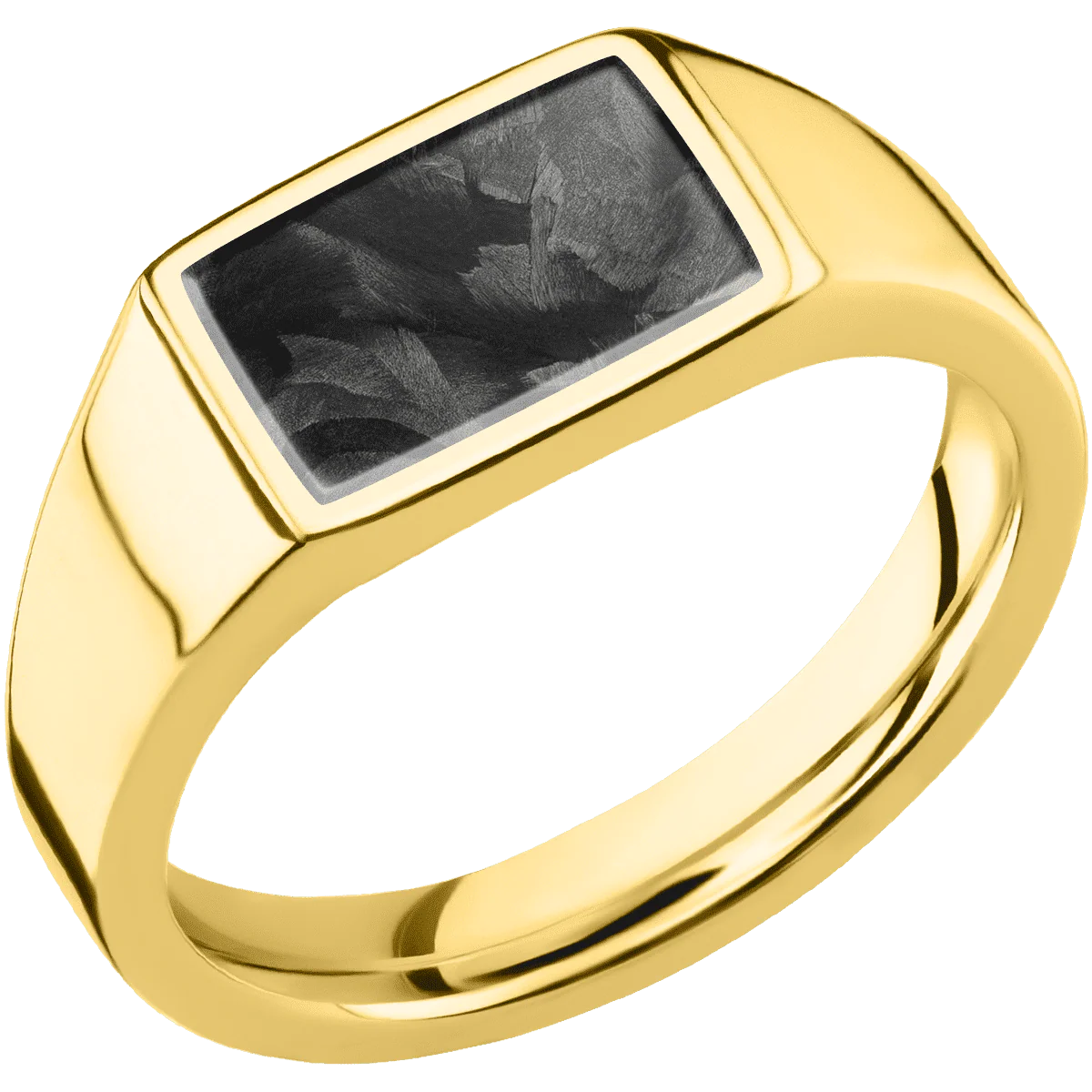 Small Horizontal Rectangle signet ring (12x9mm) in 14K Yellow Gold, with a Wide style band, a Forged Carbon Fiber inlay. - Image 2