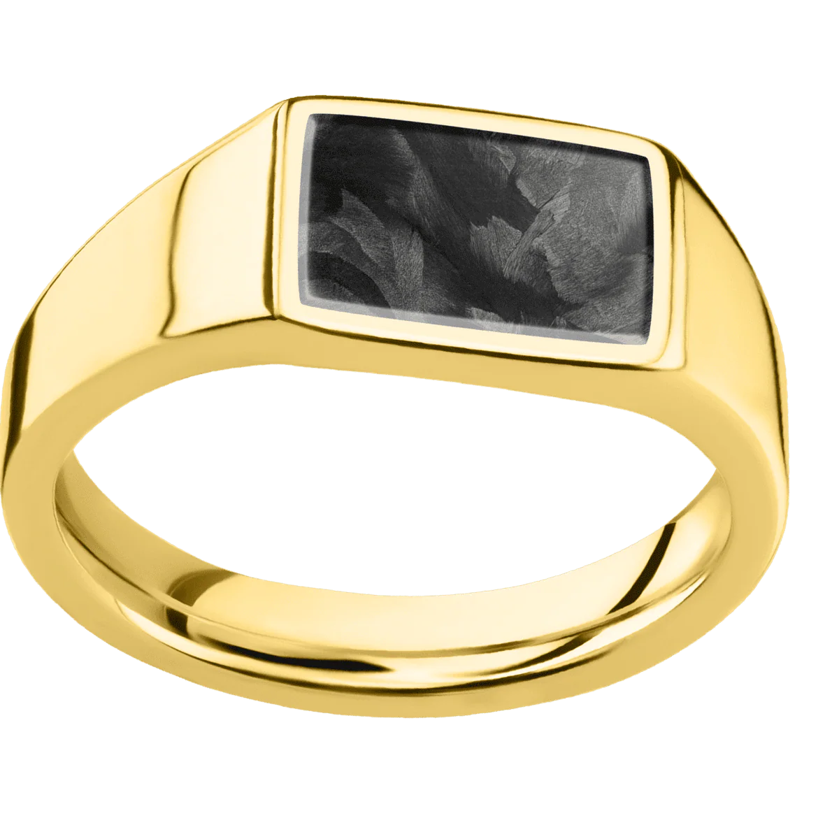 Small Horizontal Rectangle signet ring (12x9mm) in 14K Yellow Gold, with a Wide style band, a Forged Carbon Fiber inlay. - Image 3