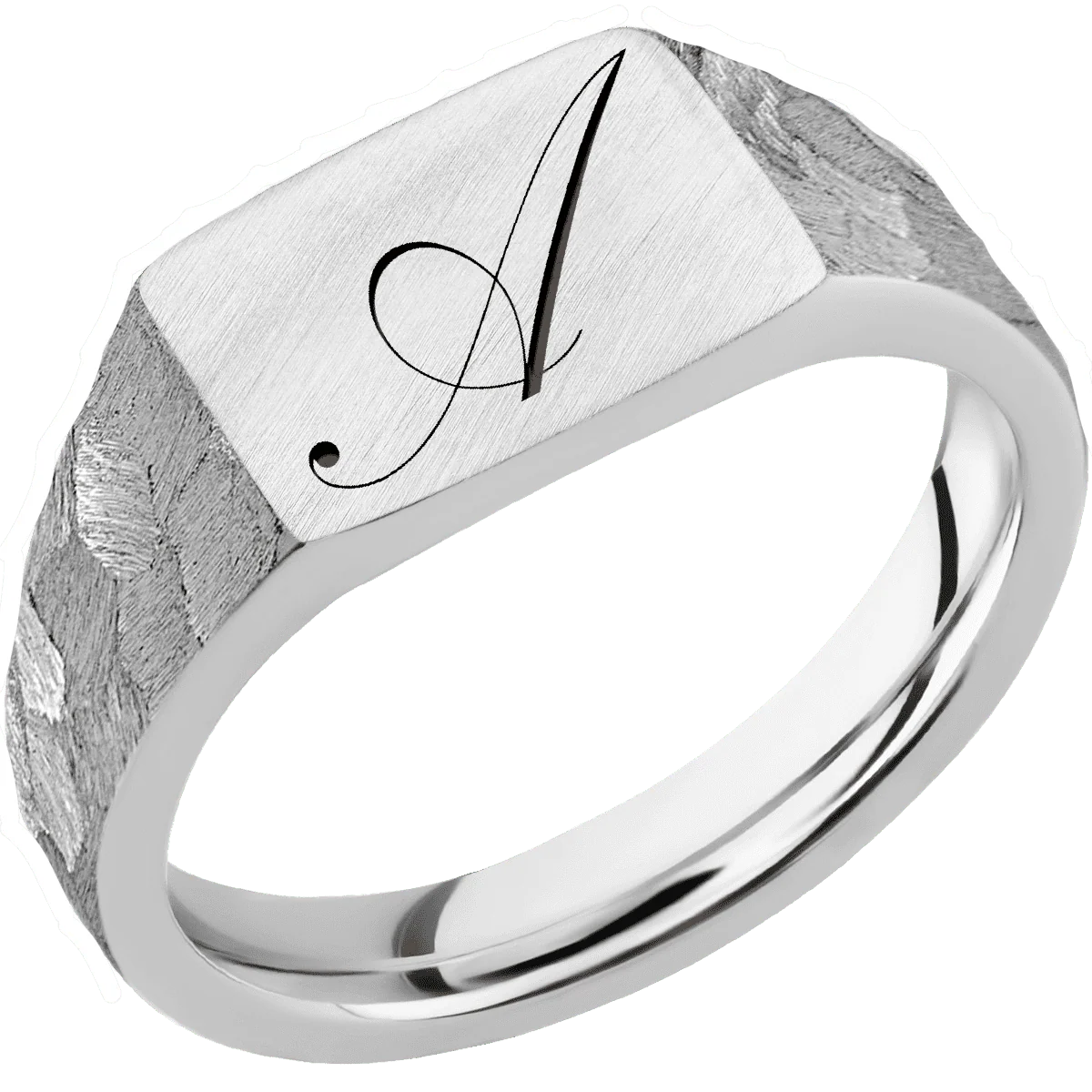 Small Horizontal Rectangle signet ring (12x9mm) in Palladium Silver, with a Wide style band and a Kunstler Script 1 engraving. - Image 2