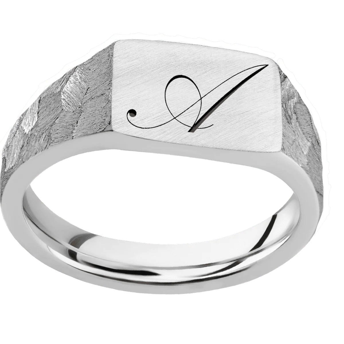 Small Horizontal Rectangle signet ring (12x9mm) in Palladium Silver, with a Wide style band and a Kunstler Script 1 engraving. - Image 3