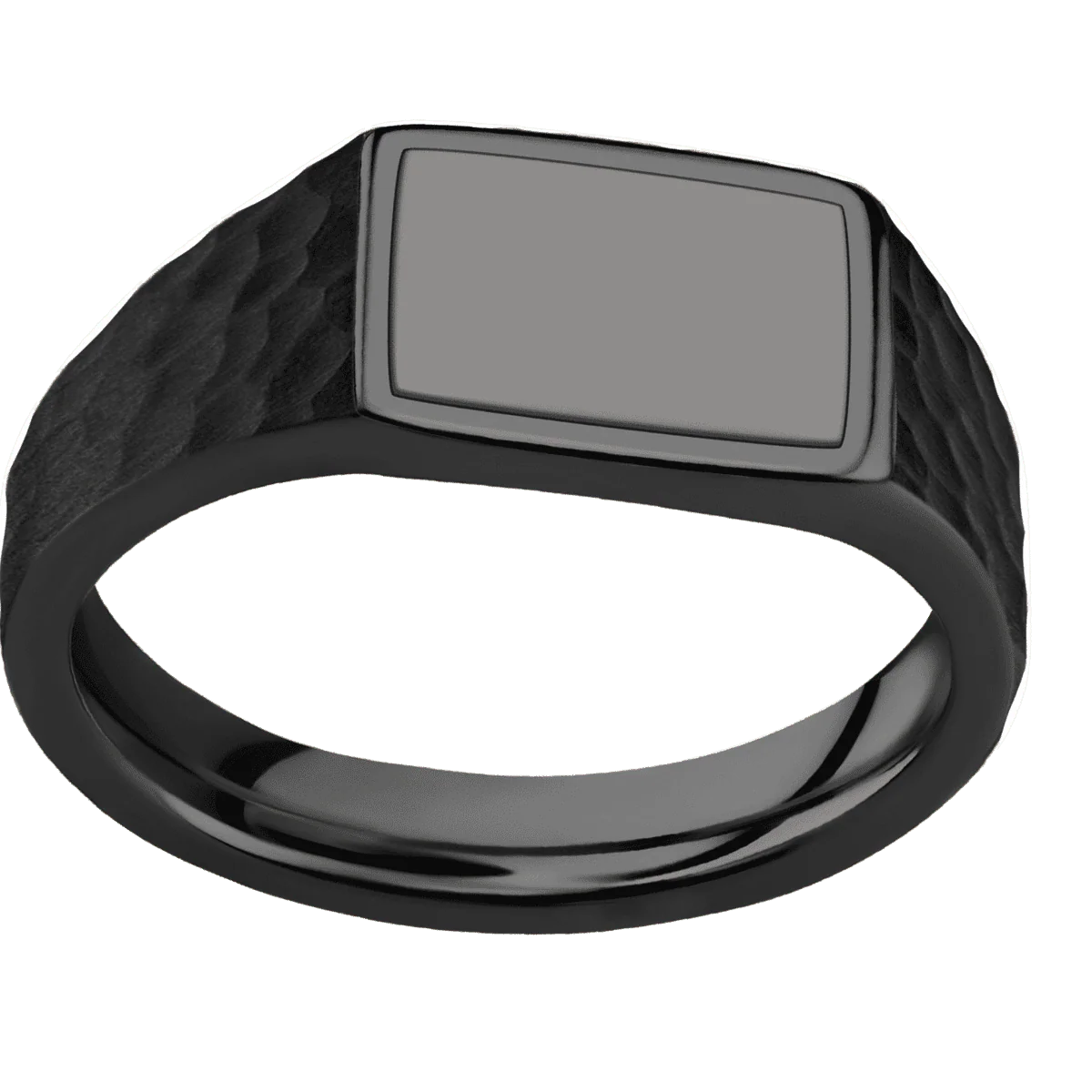 Small Horizontal Rectangle signet ring (12x9mm) in Zirconium, with a Wide style band, a Tantalum Noir inlay. - Image 3