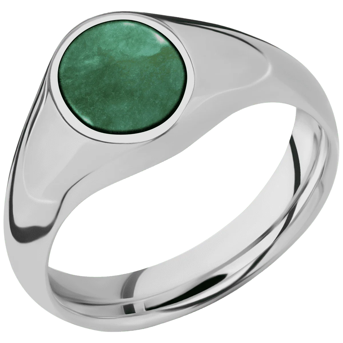 Small Oval signet ring (12x9mm) in Titanium, with a Wide style band, a Washington Green Jade inlay. - Image 2