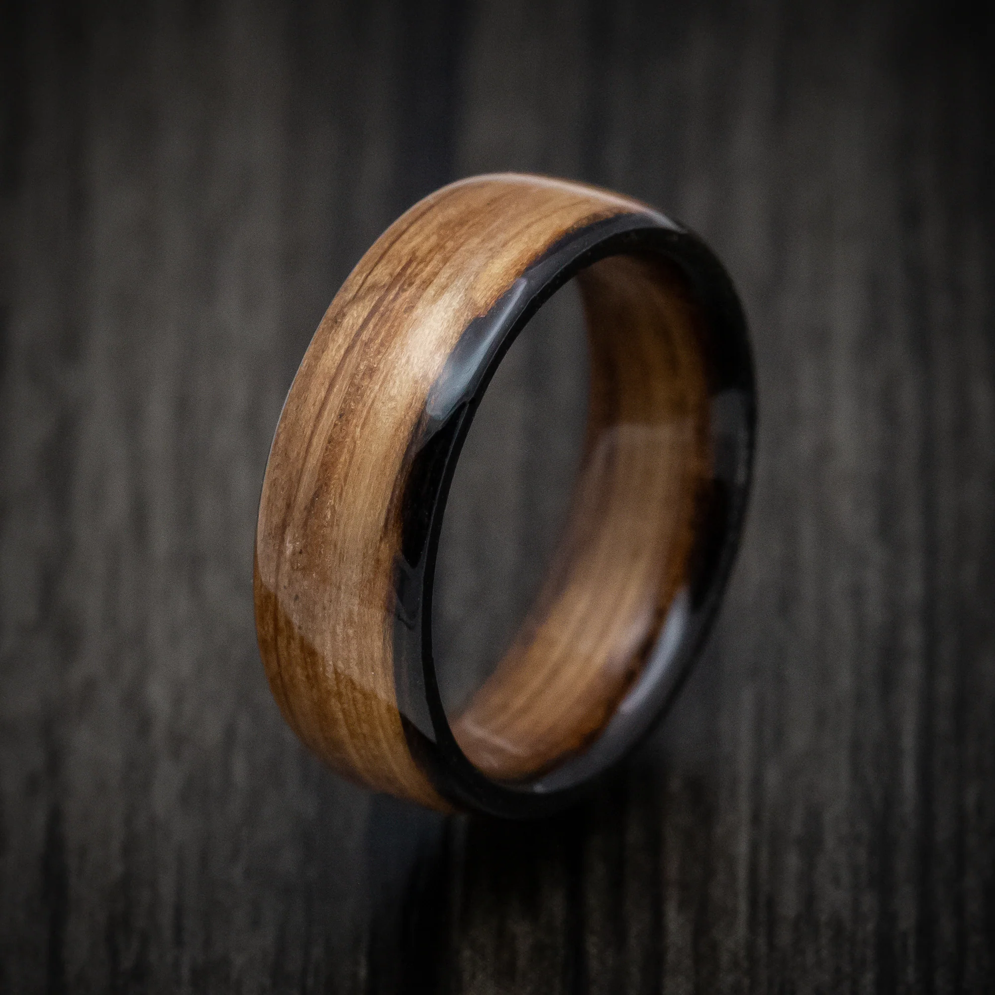 Solid Whiskey Barrel Wood Men's Ring Handmade Band - Image 4