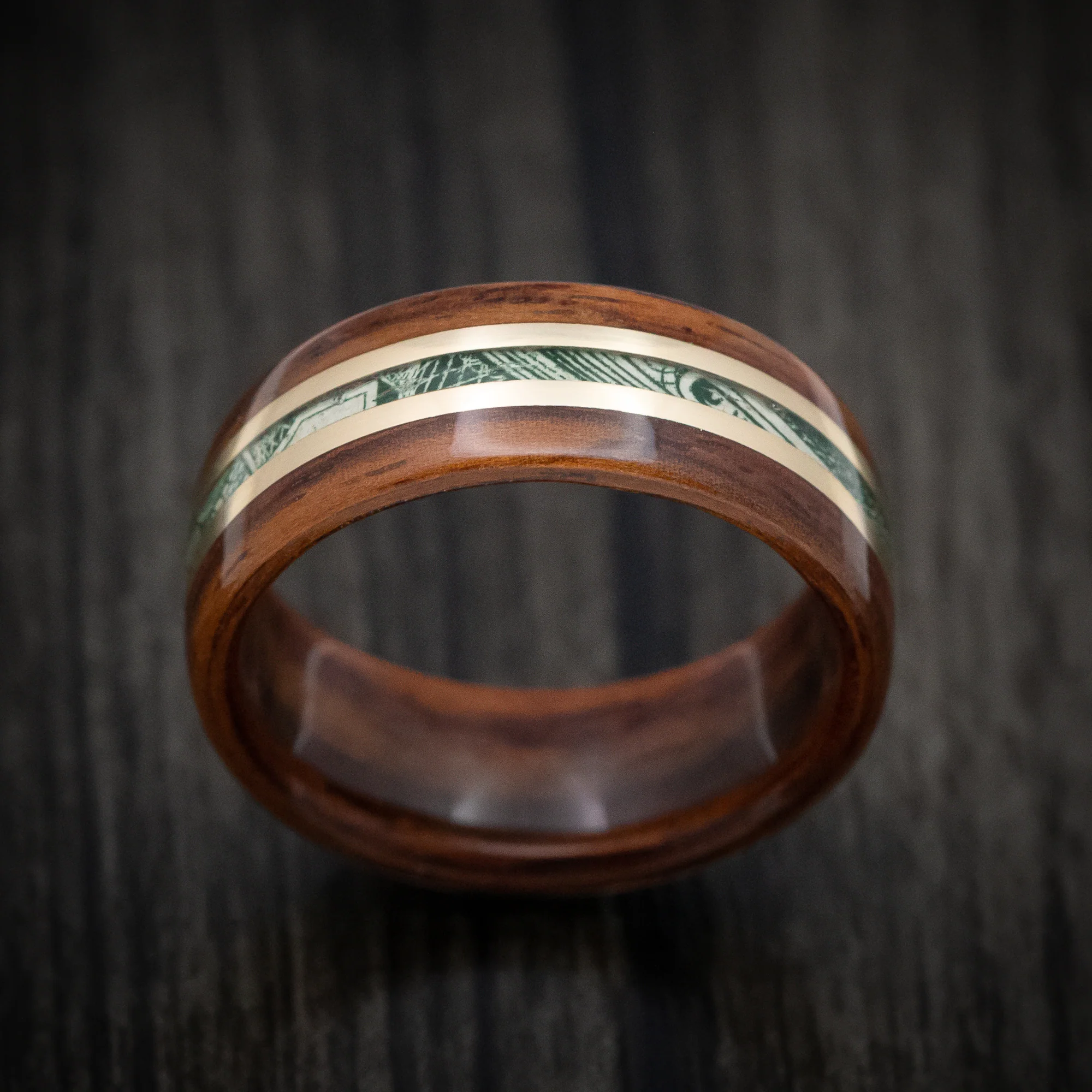 Solid Wood Men's Ring with Cash and Brass Inlays - Image 2