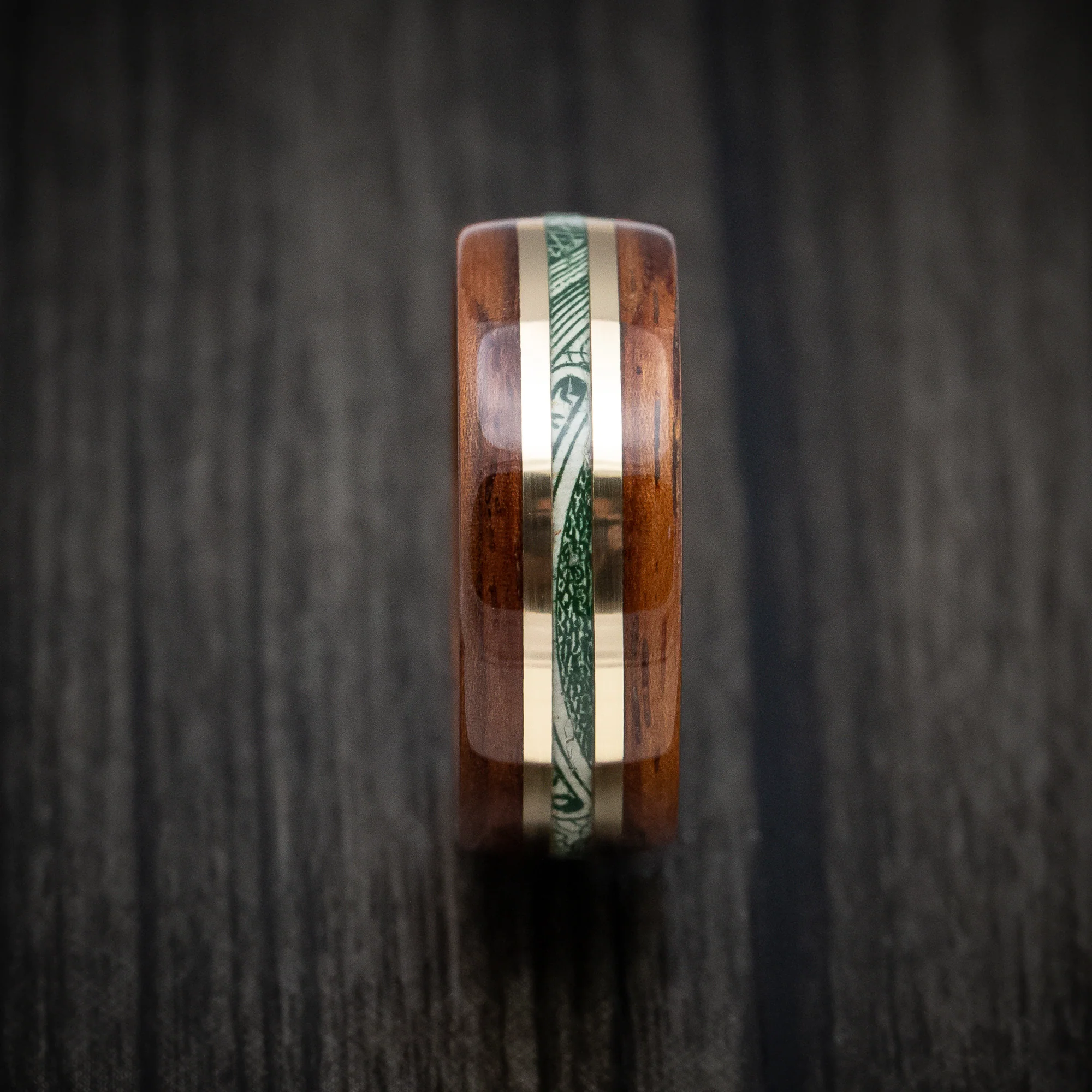 Solid Wood Men's Ring with Cash and Brass Inlays - Image 3
