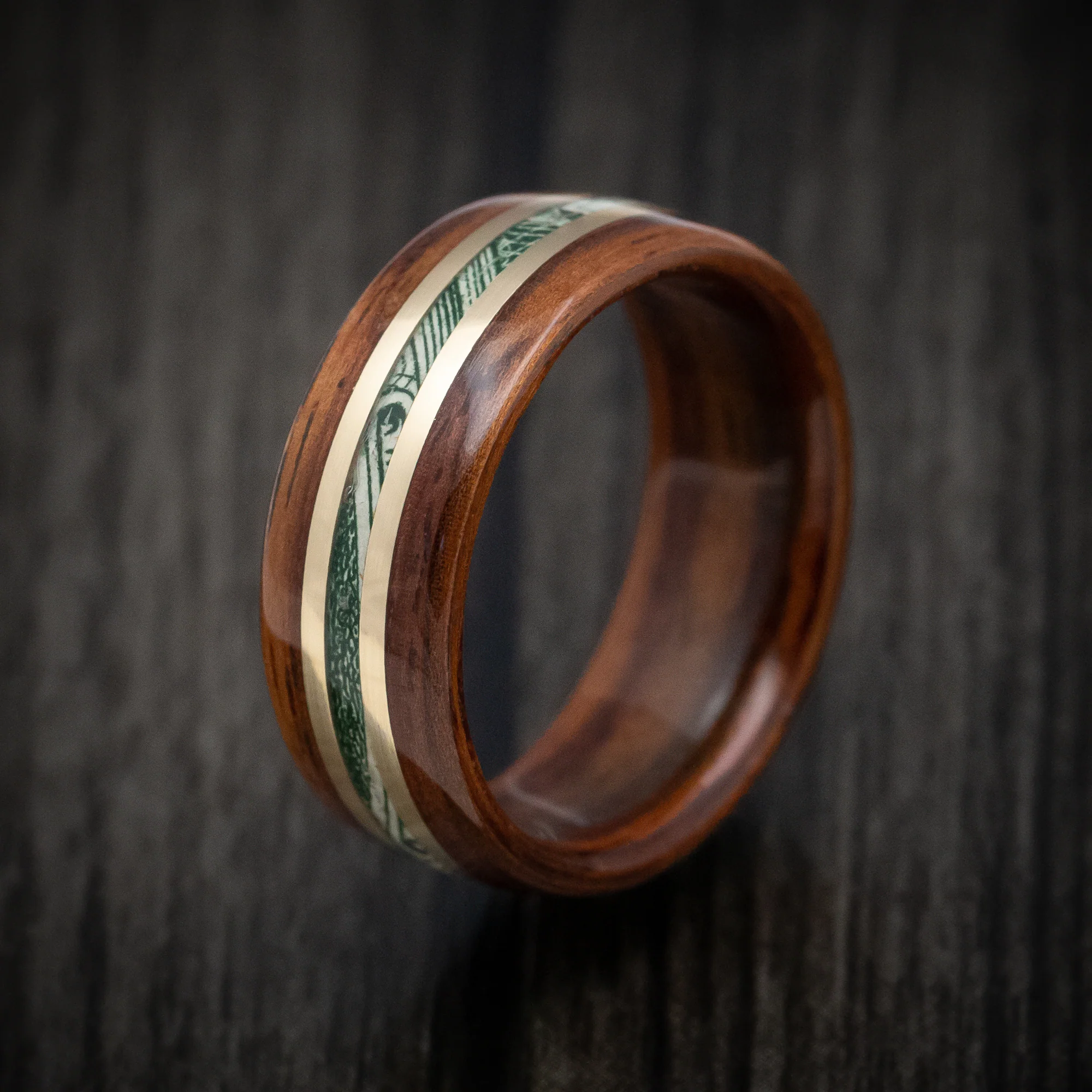 Solid Wood Men's Ring with Cash and Brass Inlays - Image 4