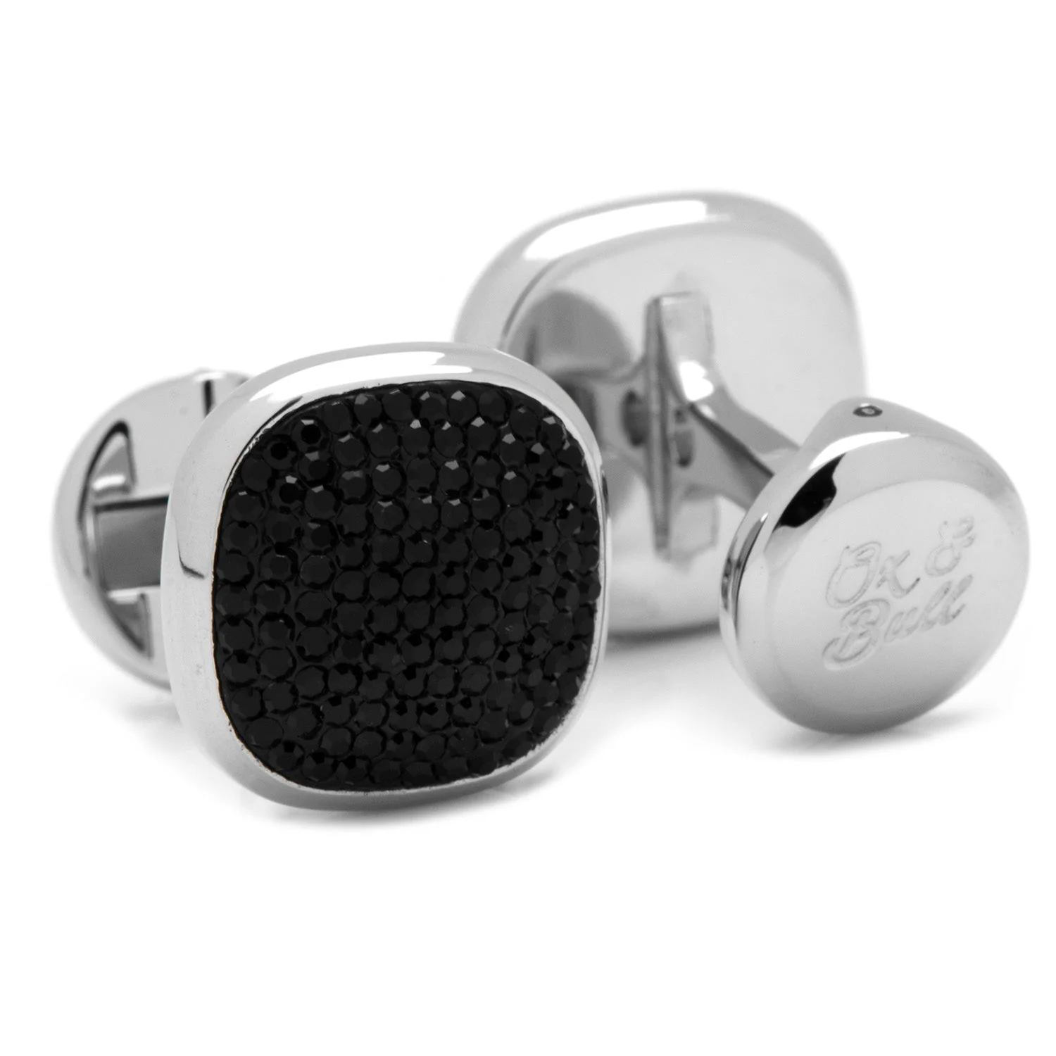 Stainless Steel Black Pave Crystal Cufflinks - Image 2