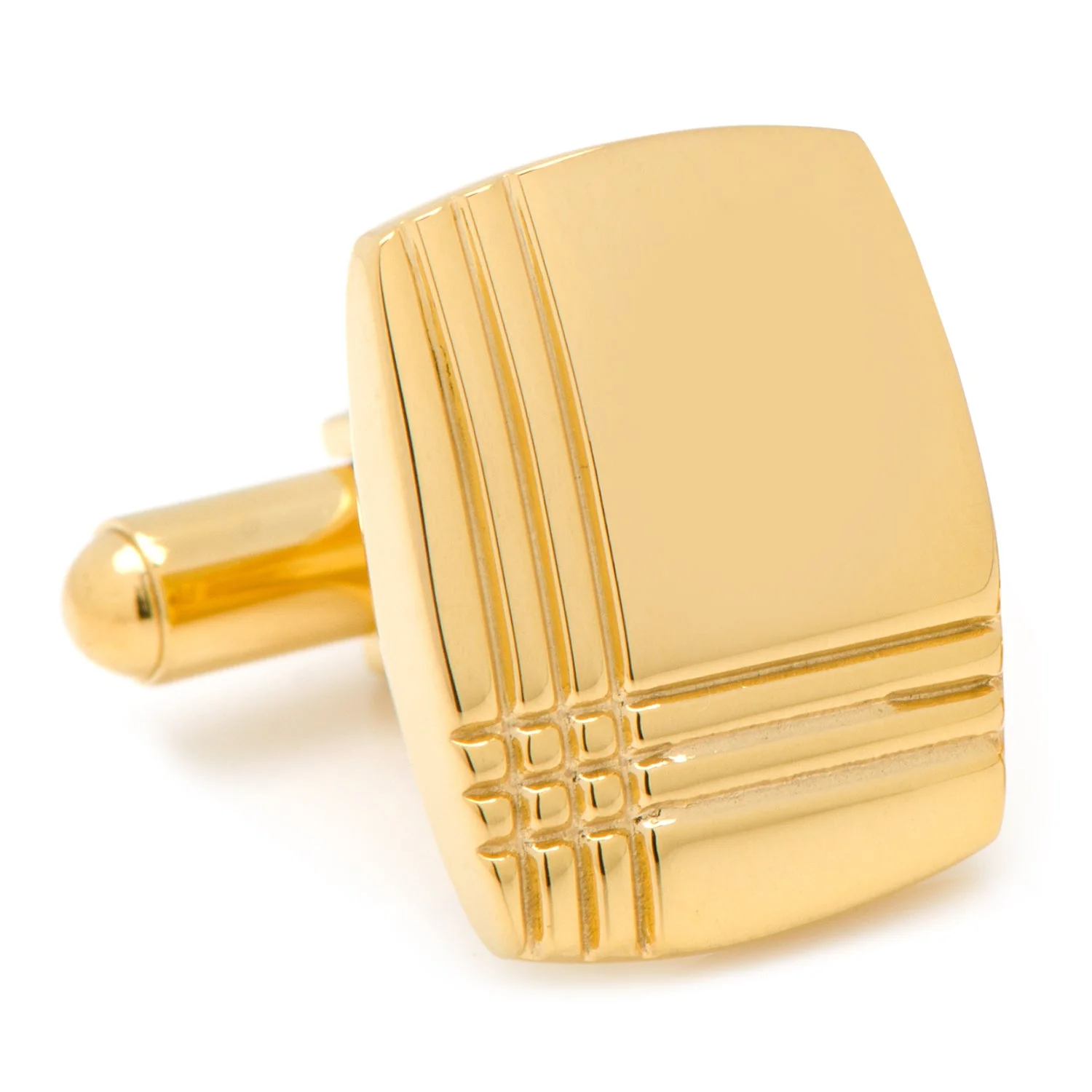 Stainless Steel Gold Tartan Plaid Cufflinks - Image 4