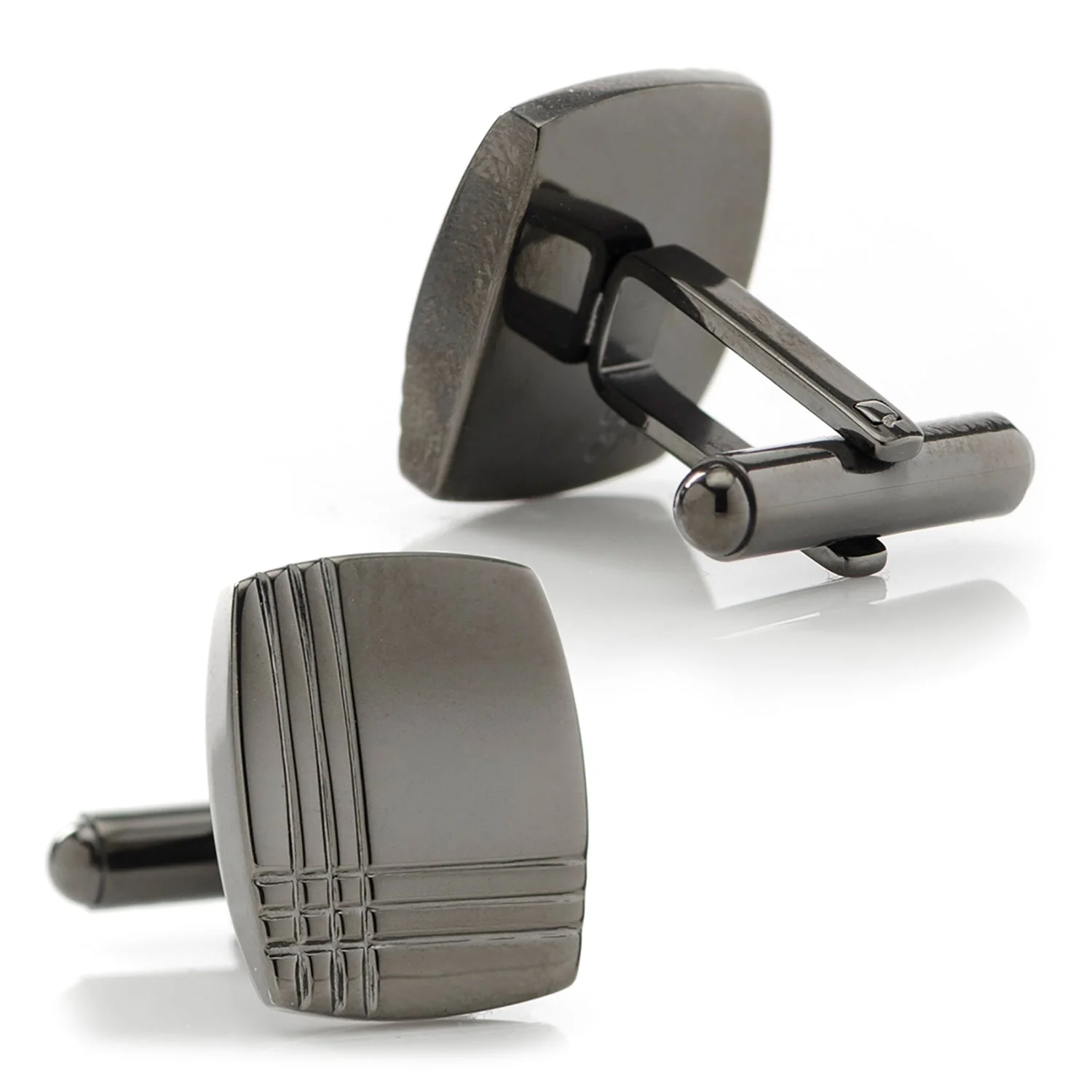 Stainless Steel Gunmetal Tartan Plaid Cufflinks - Image 2