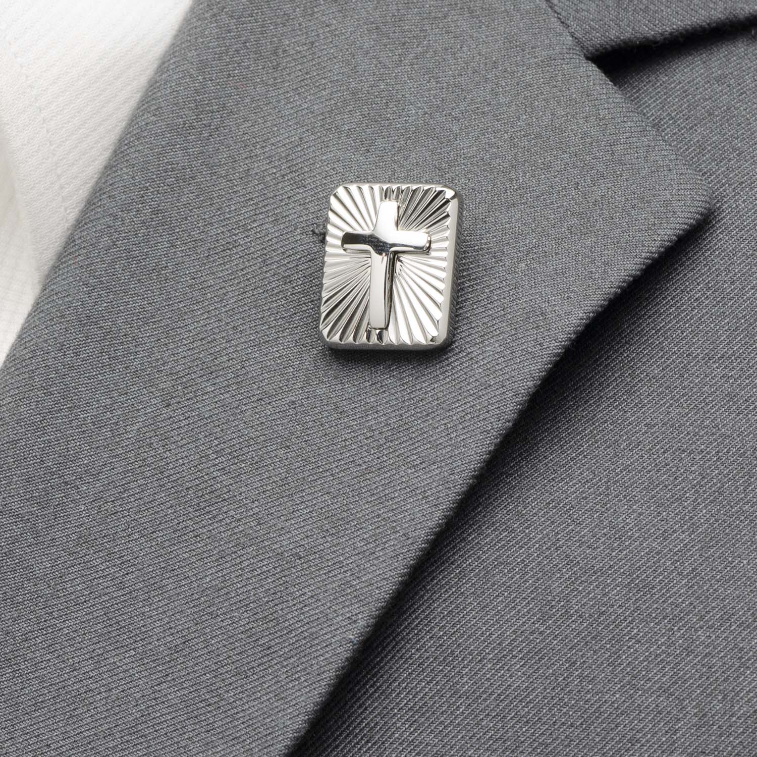 Stainless Steel Radiant Cross Lapel Pin - Image 4