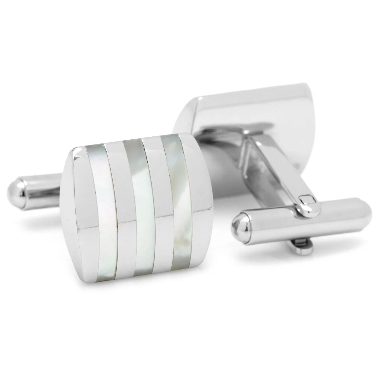 Stainless Steel Striped Mother of Pearl Cufflinks - Image 2