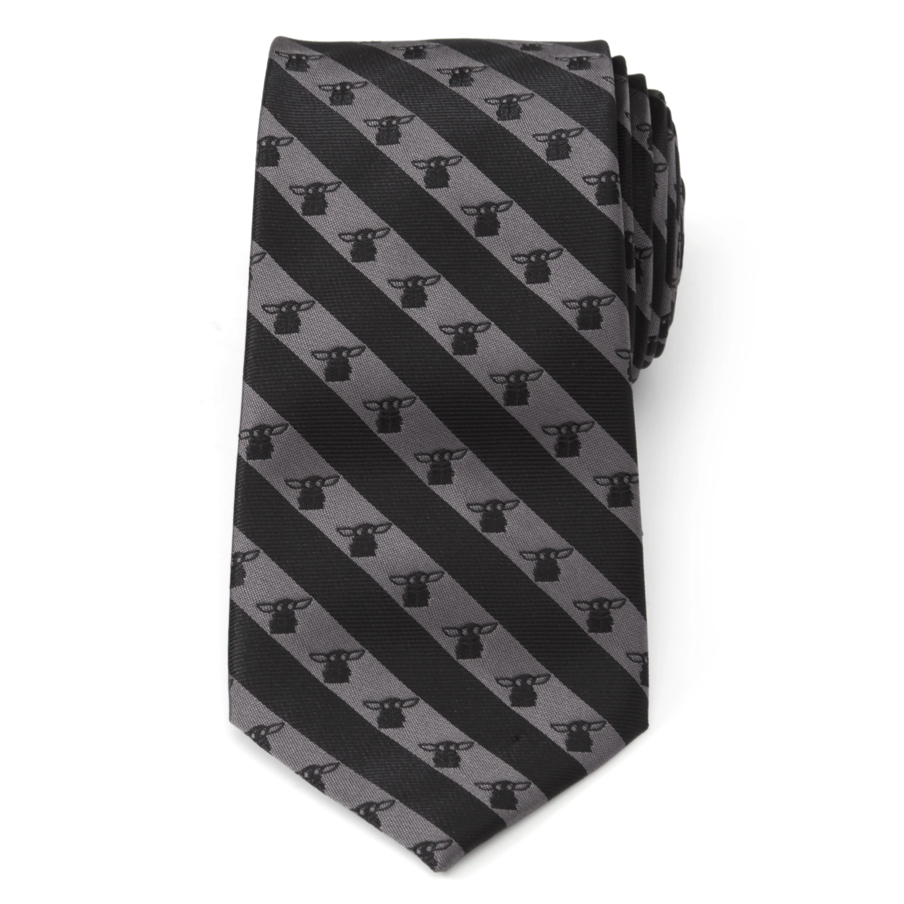 Star Wars Grogu Black and Gray Striped Tie - Image 3