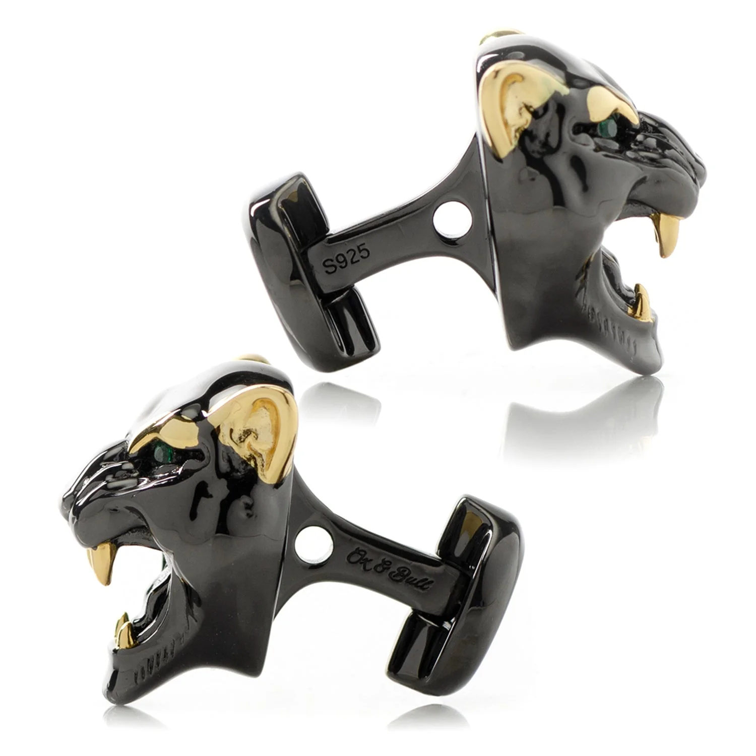 Sterling Silver Black and 14K Gold Vermeil Panther Cufflinks - Image 3