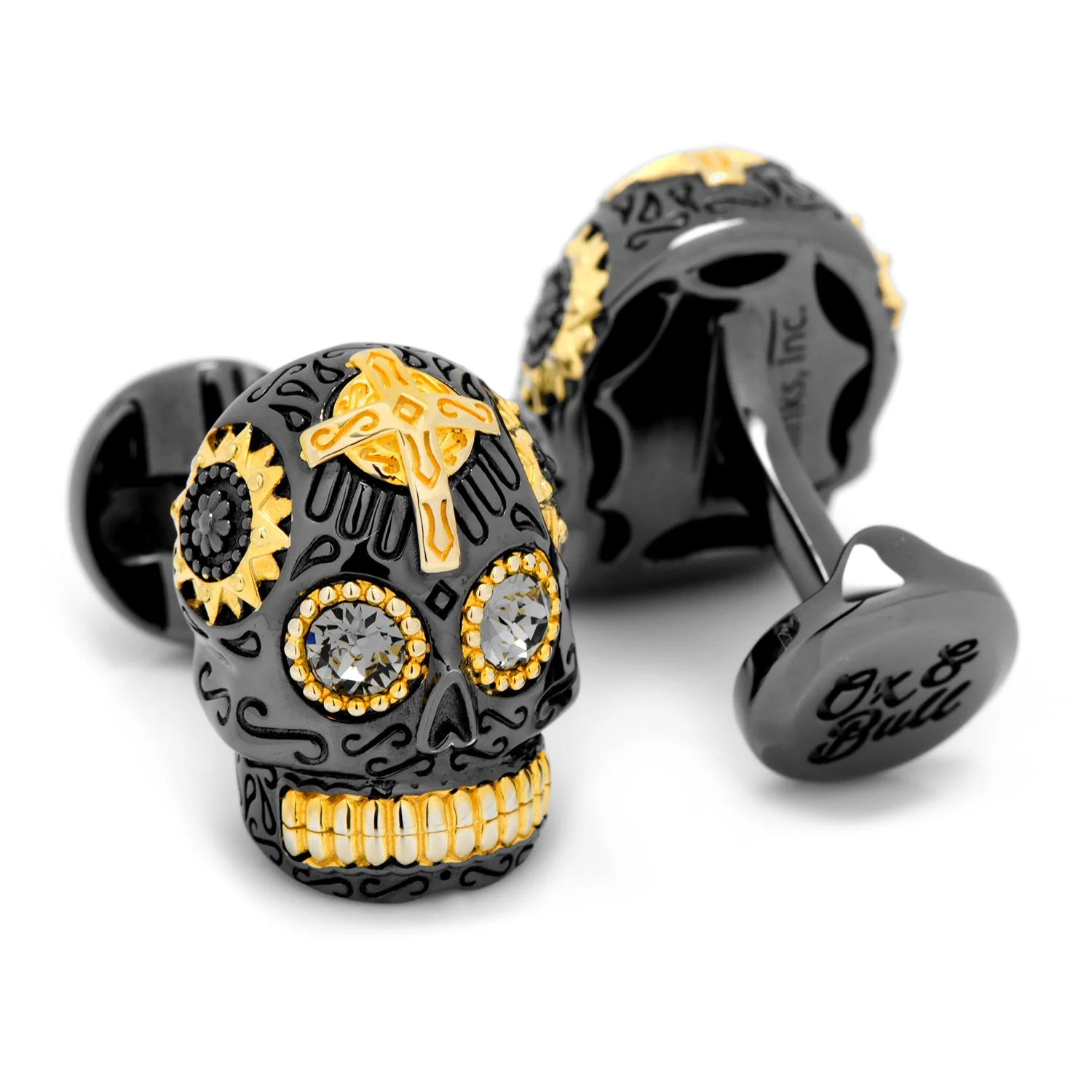 Sterling Silver Black and 18K Gold Vermeil Day of the Dead Skull Cufflinks - Image 3