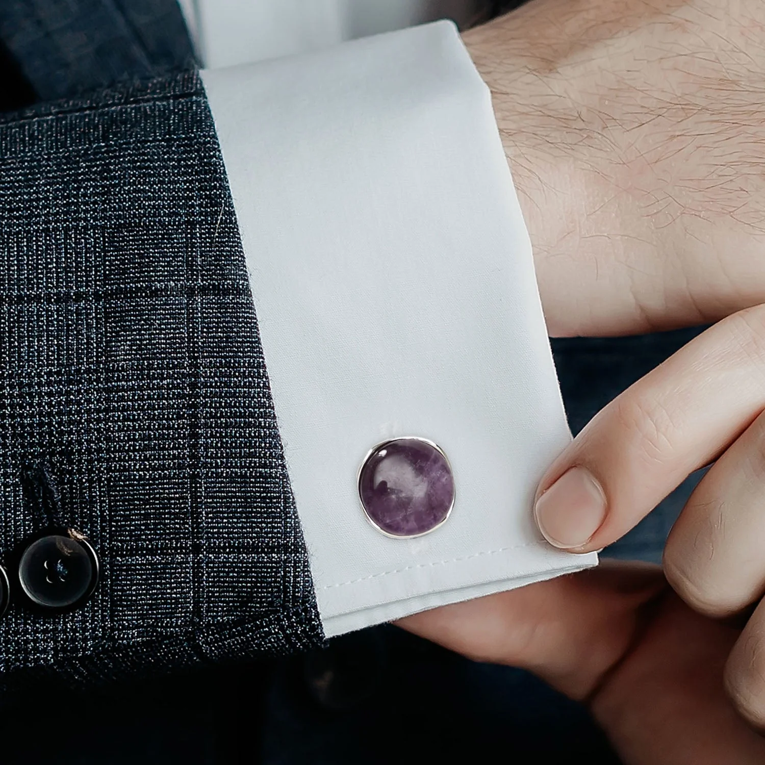 Sterling Silver Classic Formal Amethyst Cufflinks - Image 5