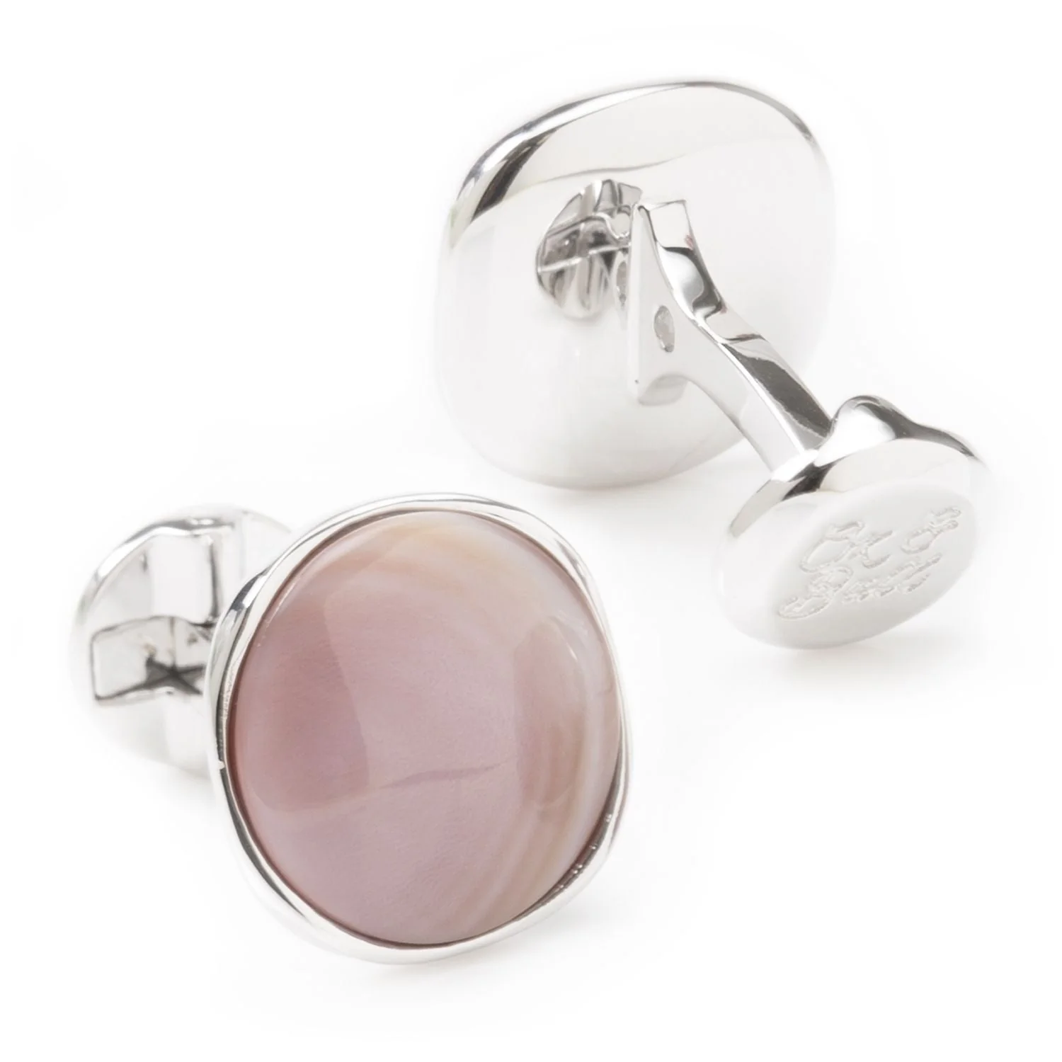 Sterling Silver Classic Formal Pink Mother of Pearl Cufflink - Image 2