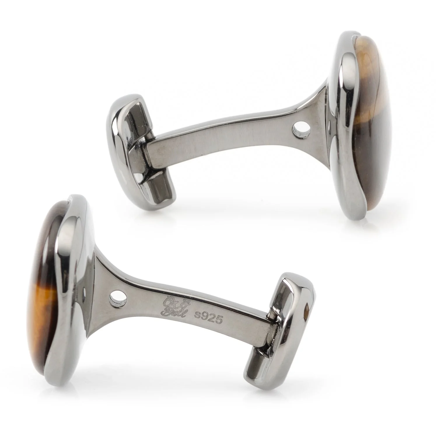 Sterling Silver Formal Tigers Eye Gunmetal Cufflinks - Image 4