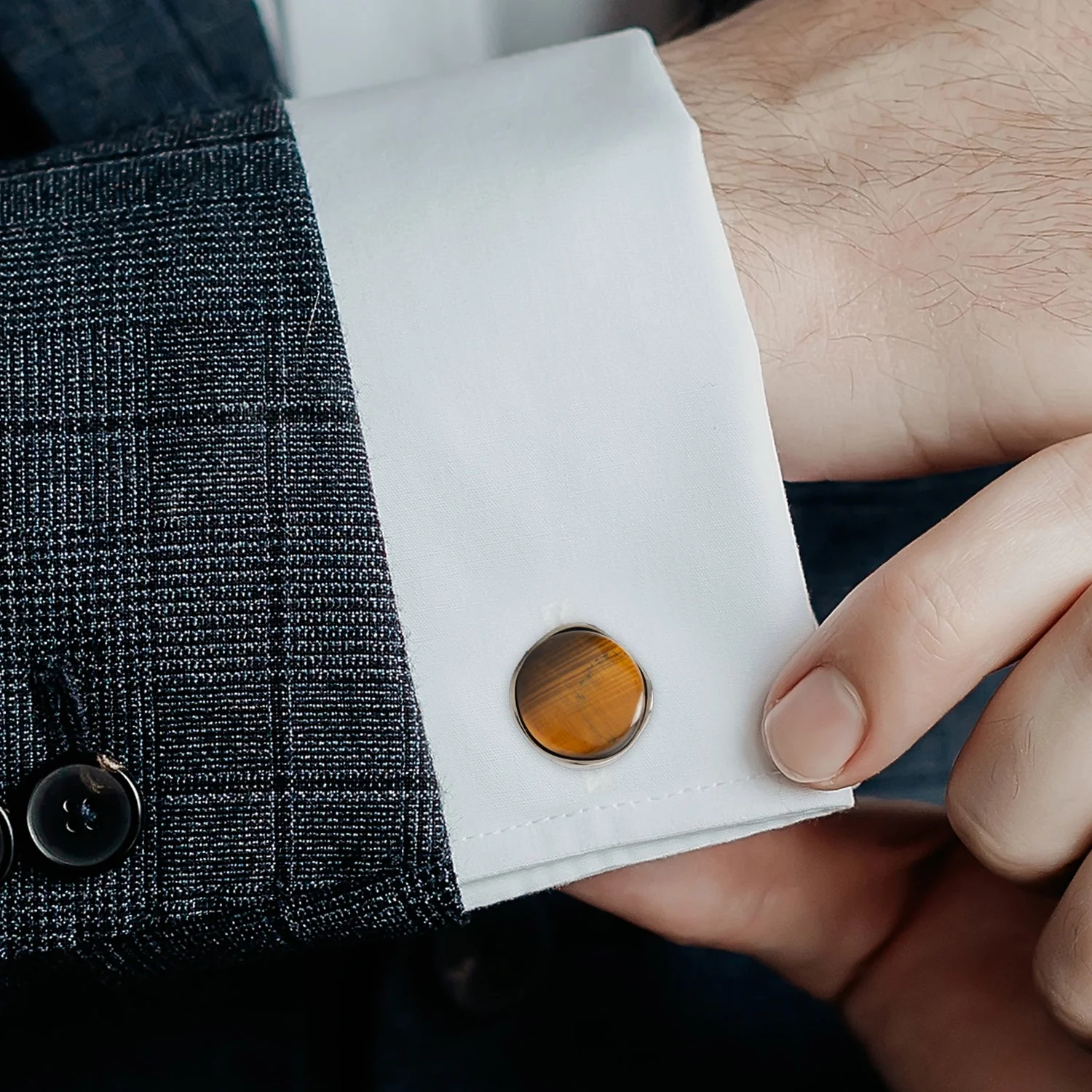 Sterling Silver Formal Tigers Eye Gunmetal Cufflinks - Image 5