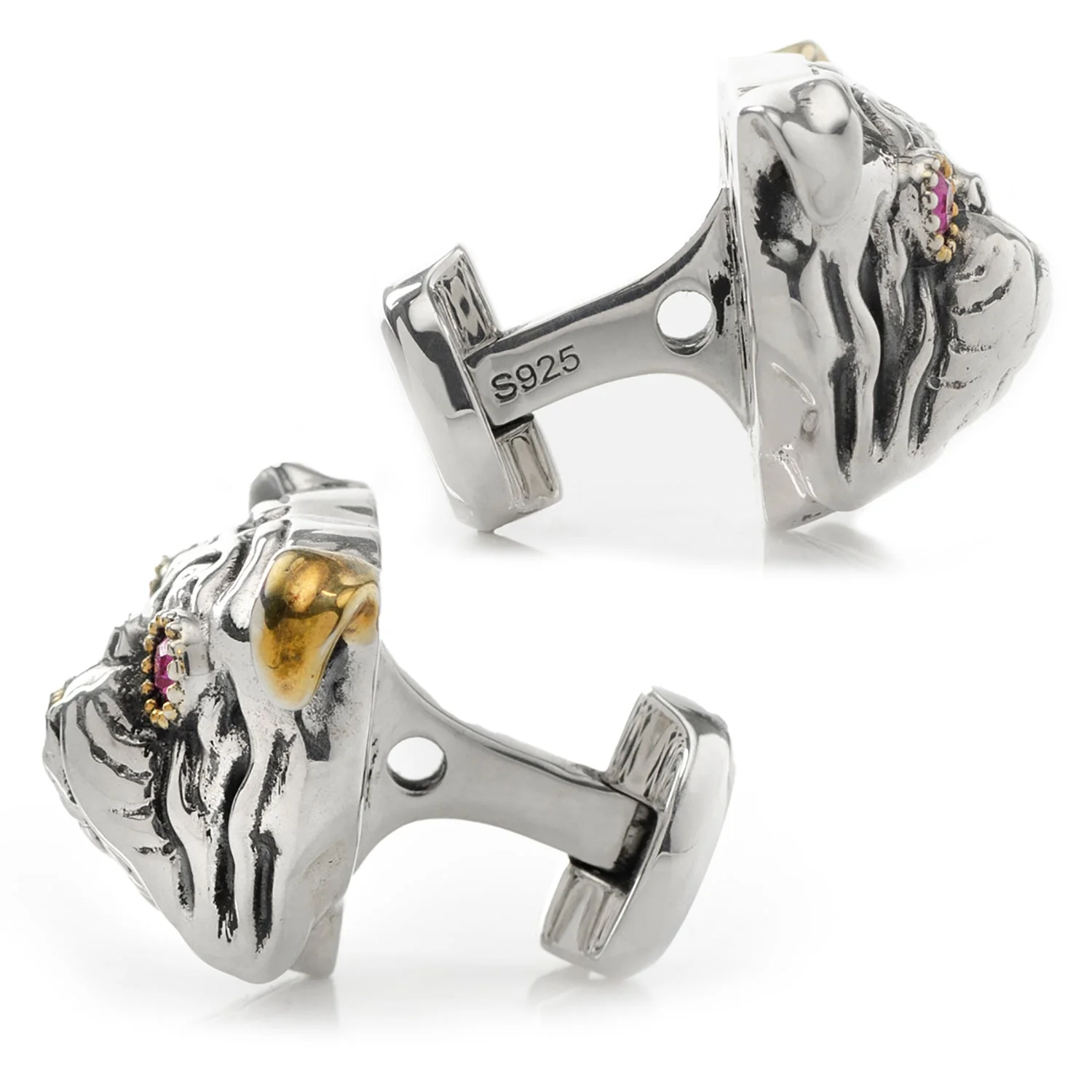 Sterling Silver with 14k Gold Vermeil Accent English Bulldog Cufflinks - Image 3
