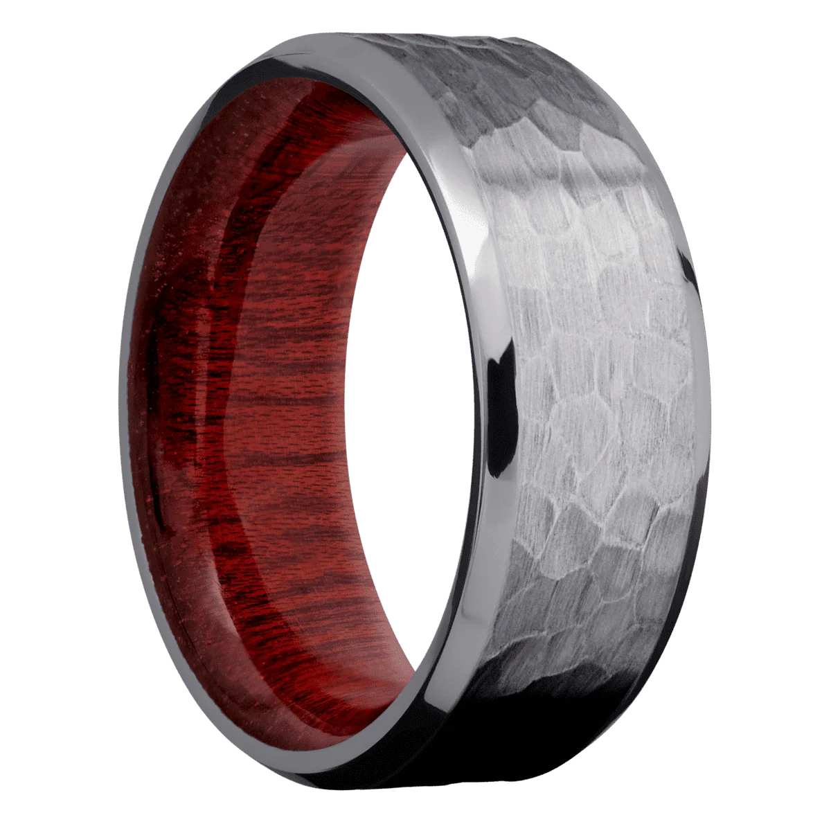 Tantalum + Hammer , Polish Finish + Blood Wood