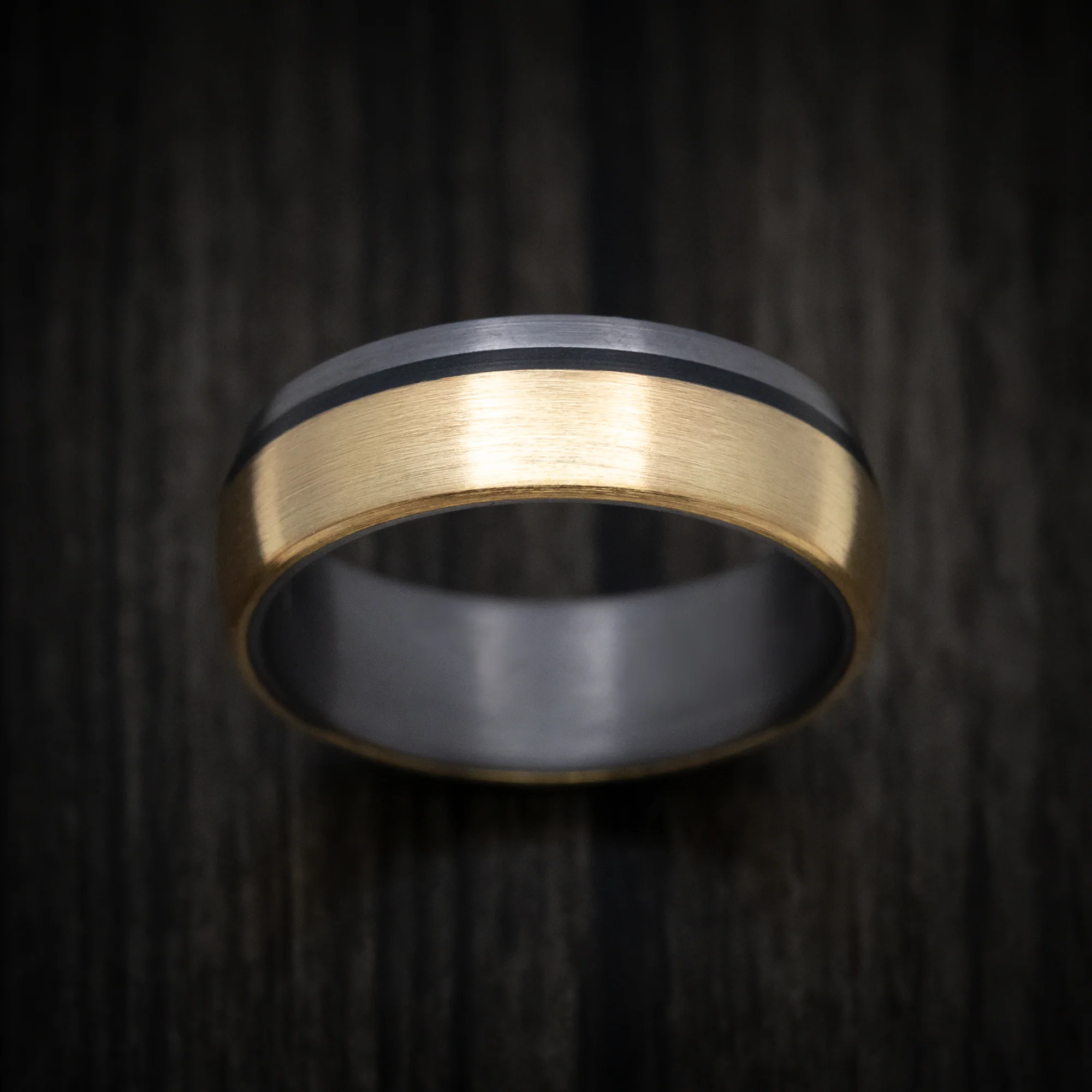 Tantalum Men's Ring with 14K Gold and Carbon Fiber Inlays - Image 2